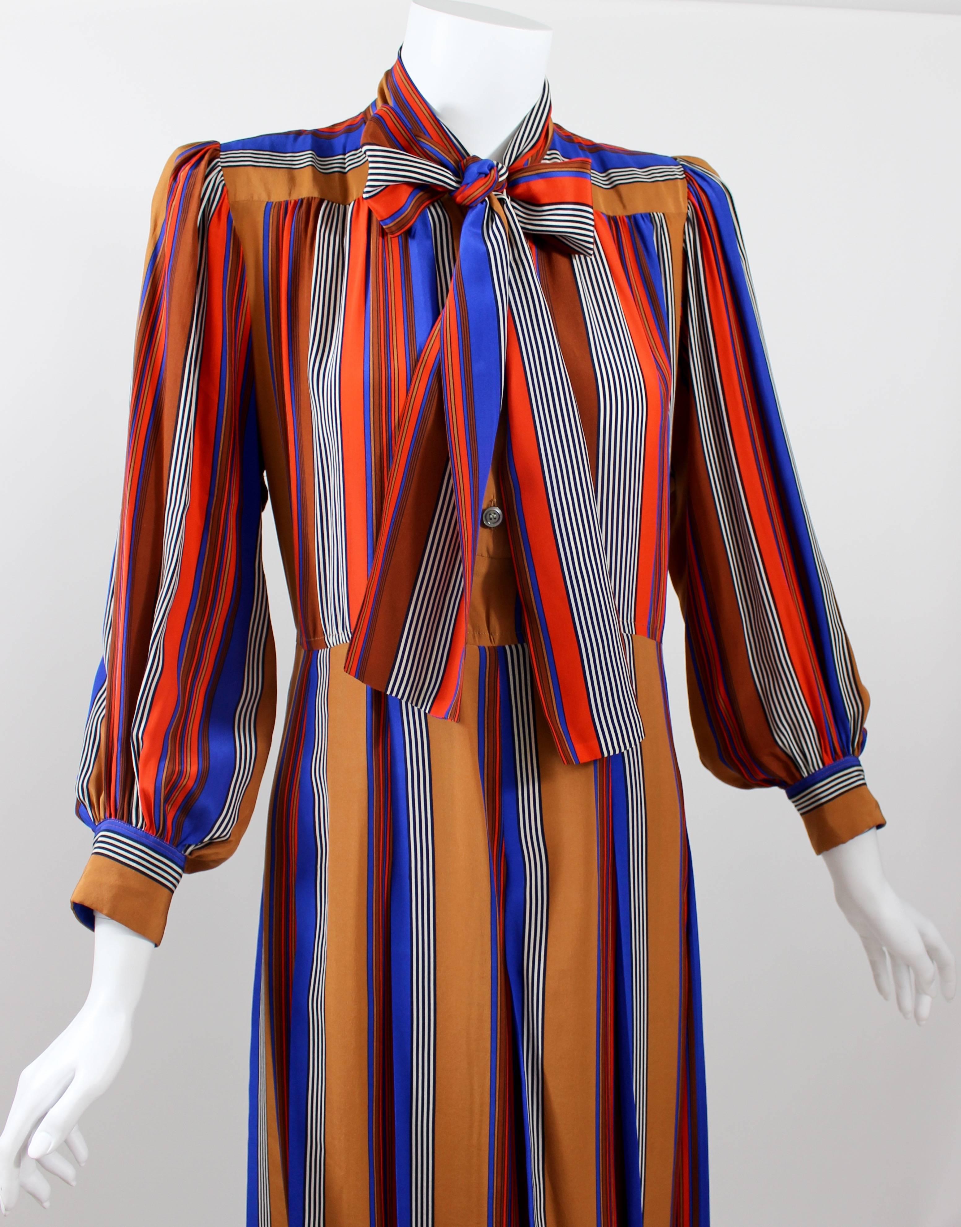 Vintage Yves Saint Laurent Striped Silk Dress In Excellent Condition For Sale In Boca Raton, FL