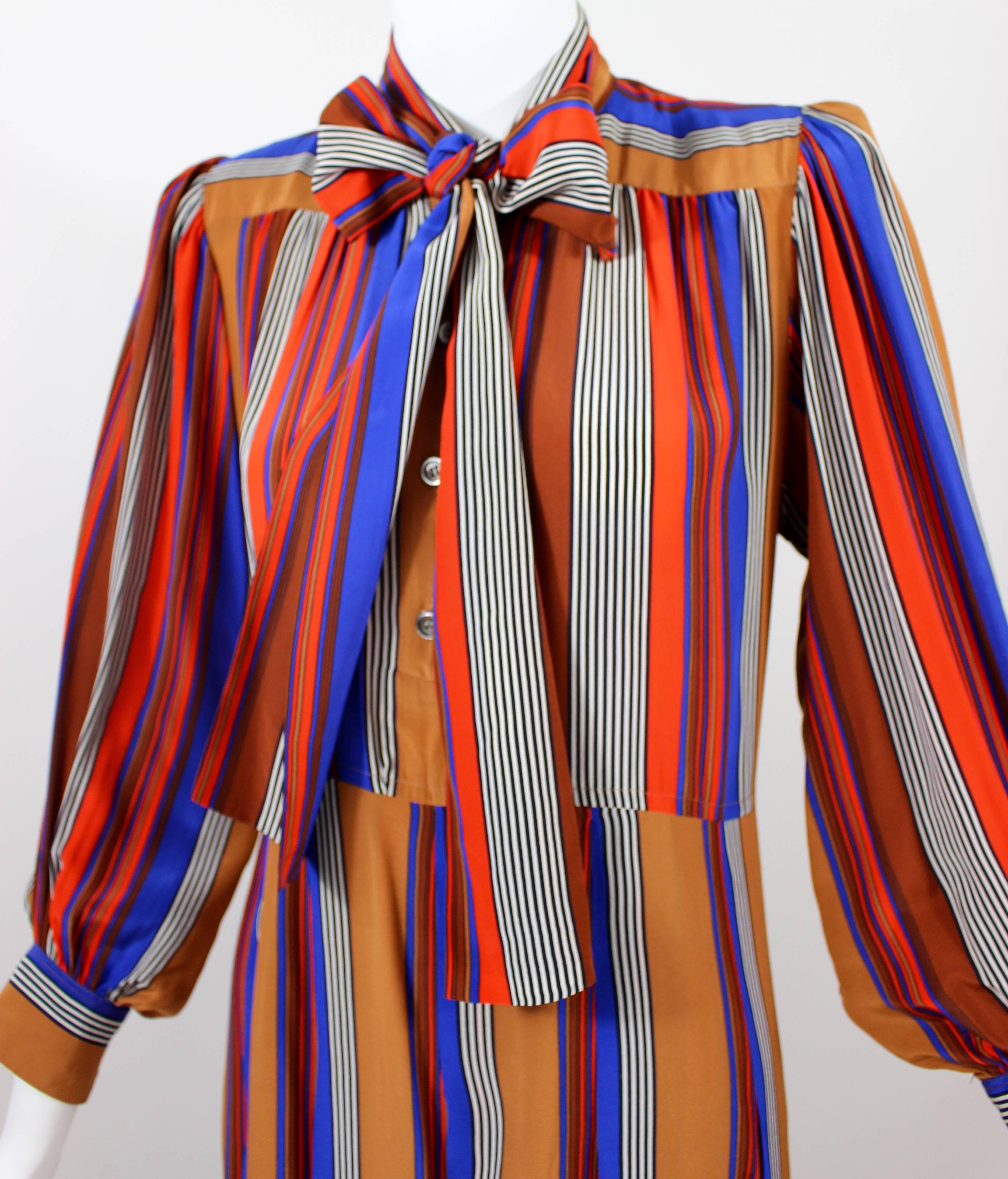 Women's Vintage Yves Saint Laurent Striped Silk Dress For Sale
