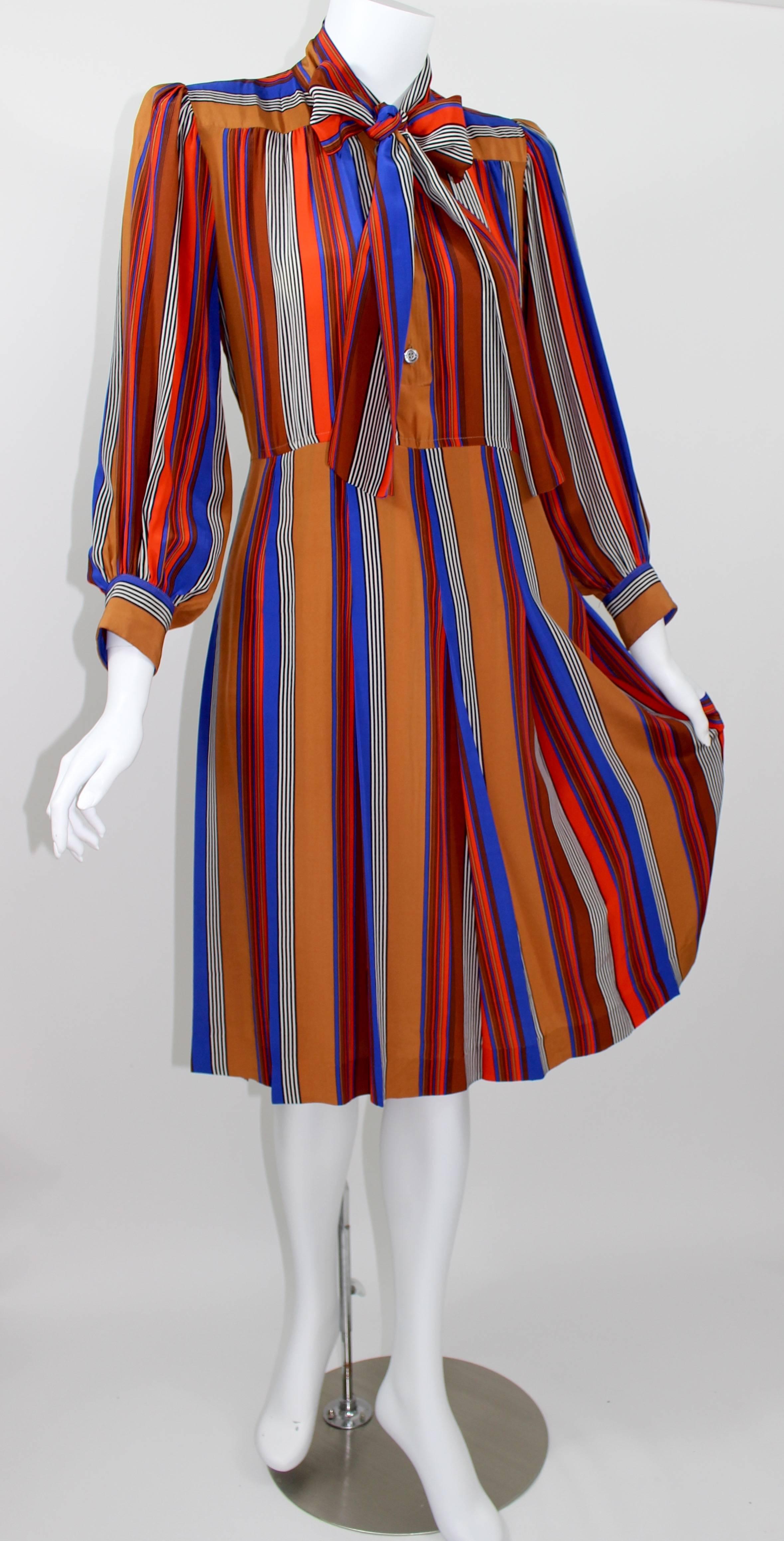 Yves Saint Laurent Striped silk dress with an attached silk sash bow.

Size estimate: XS/S
