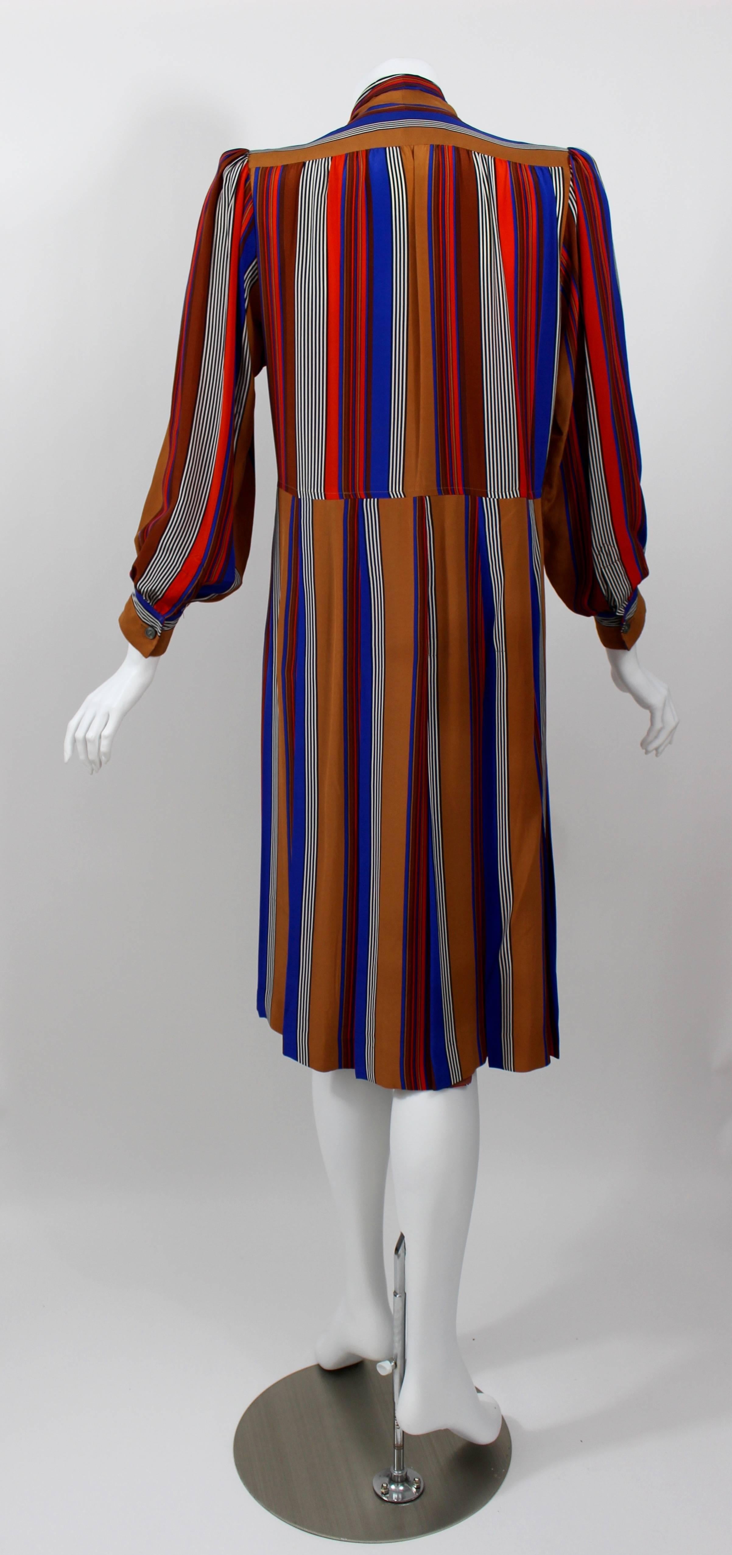 Vintage Yves Saint Laurent Striped Silk Dress For Sale 2