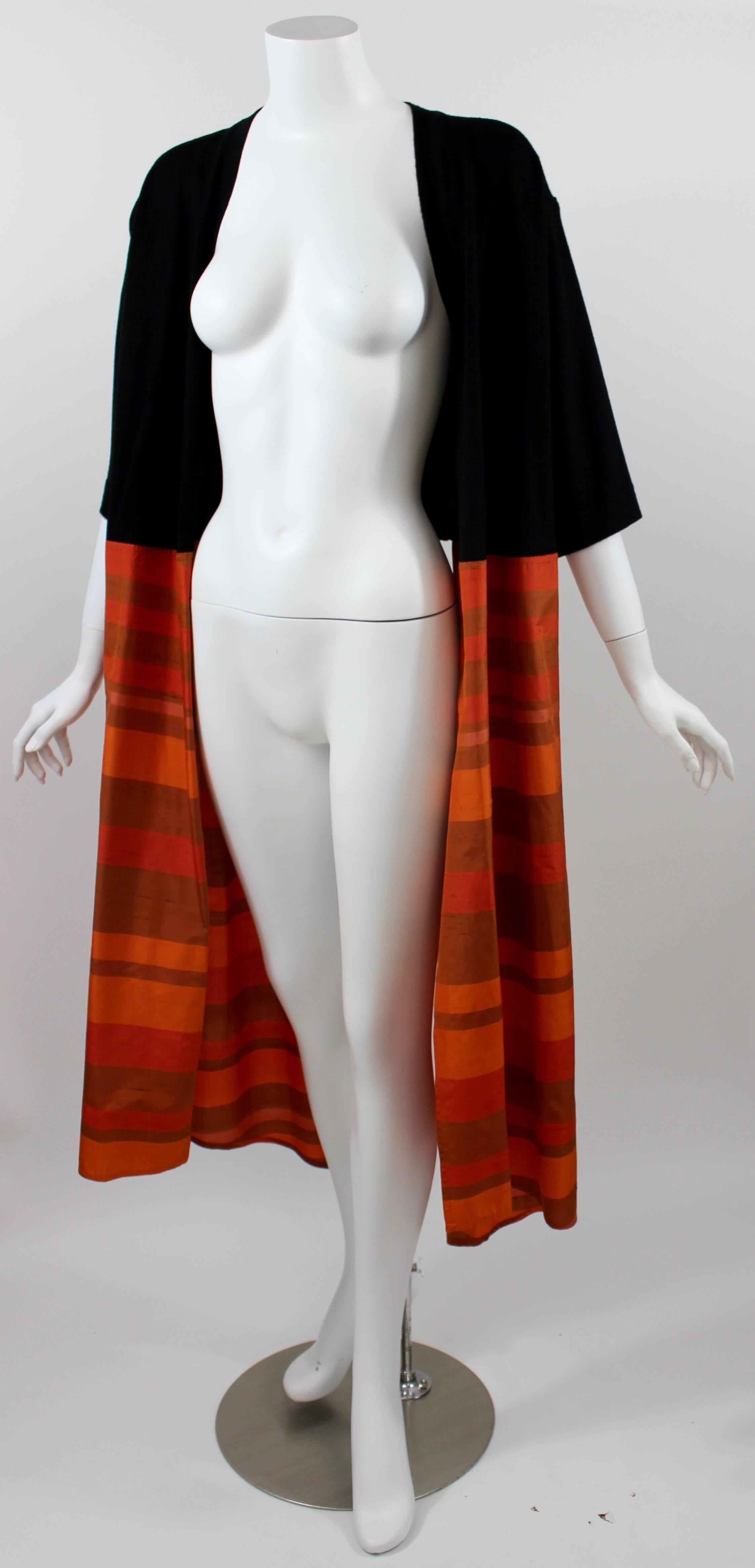 Vintage Gianfranco Ferre Black Wool & Orange Stripe Silk Sweater & Shawl In Excellent Condition In Boca Raton, FL
