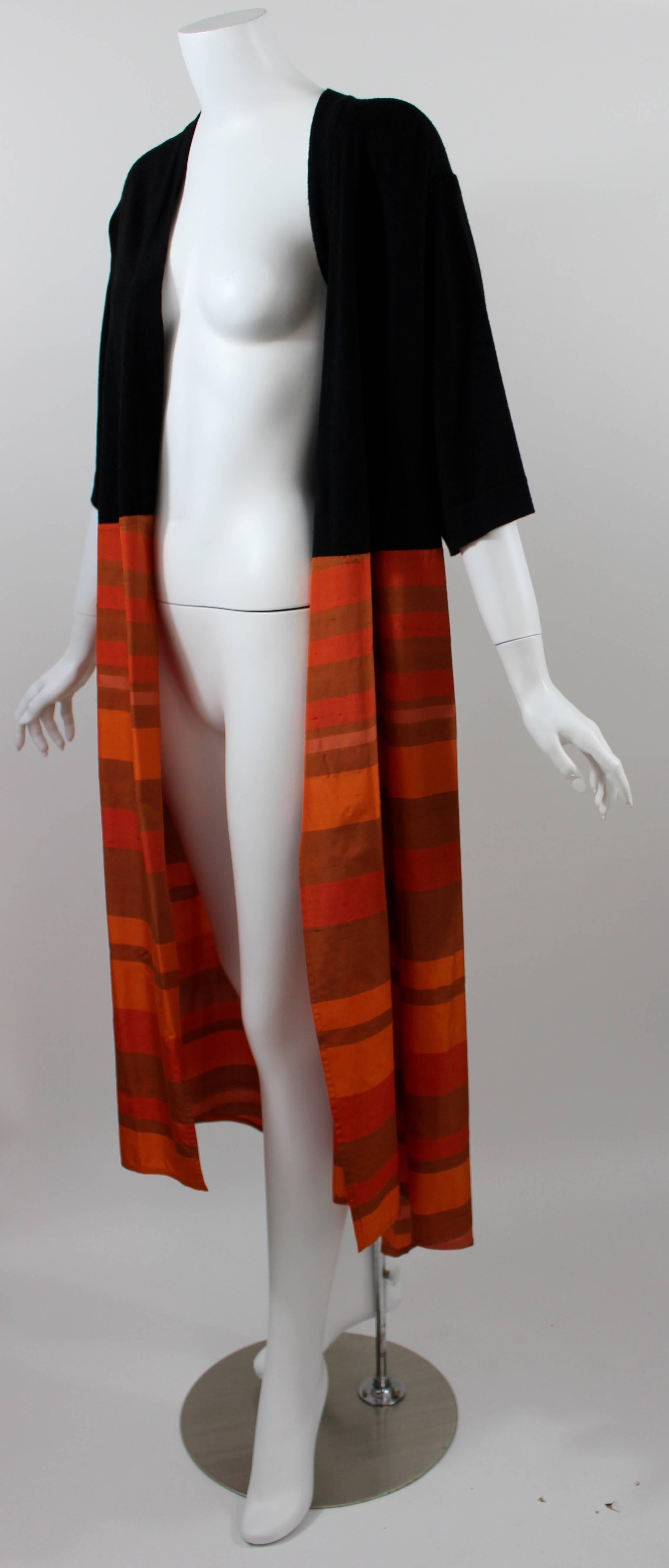 Vintage Gianfranco Ferre Black Wool & Orange Stripe Silk Sweater & Shawl 3