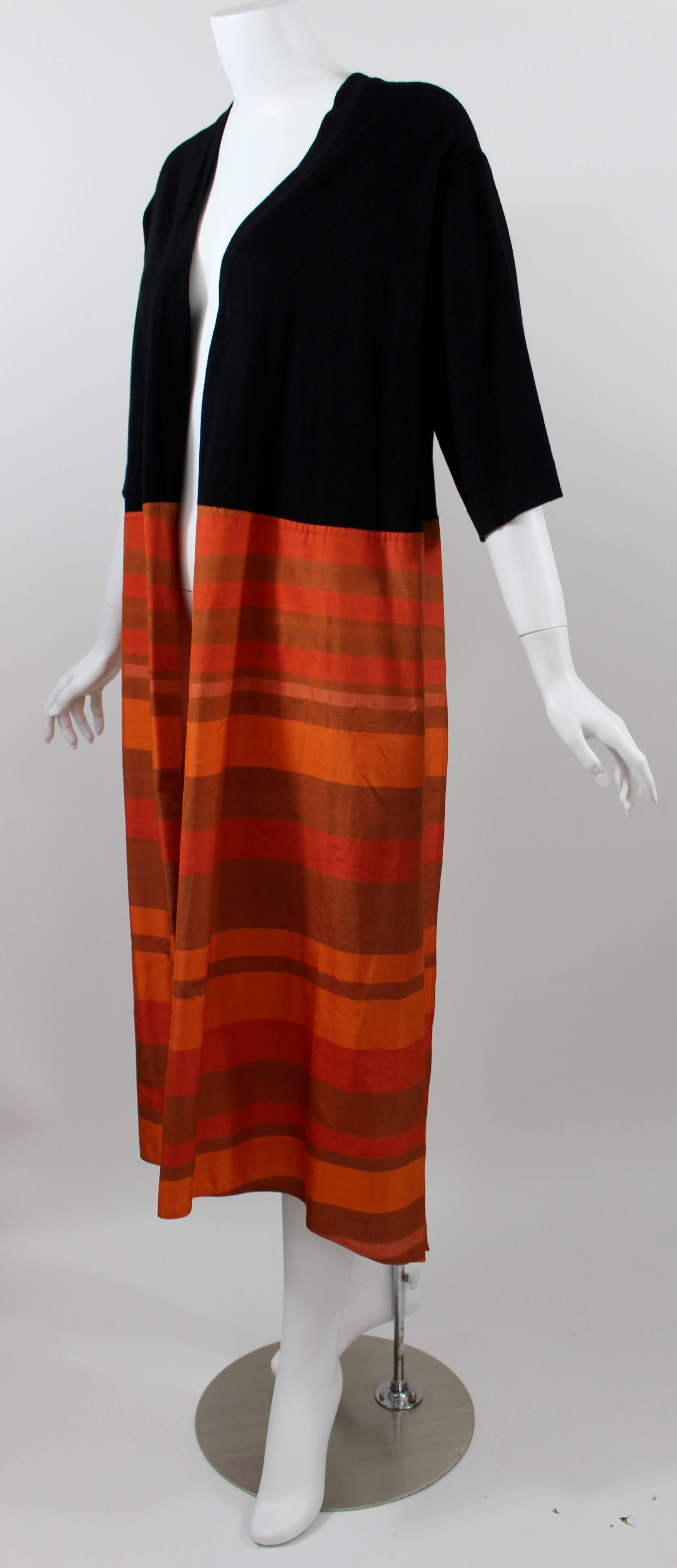 Women's Vintage Gianfranco Ferre Black Wool & Orange Stripe Silk Sweater & Shawl