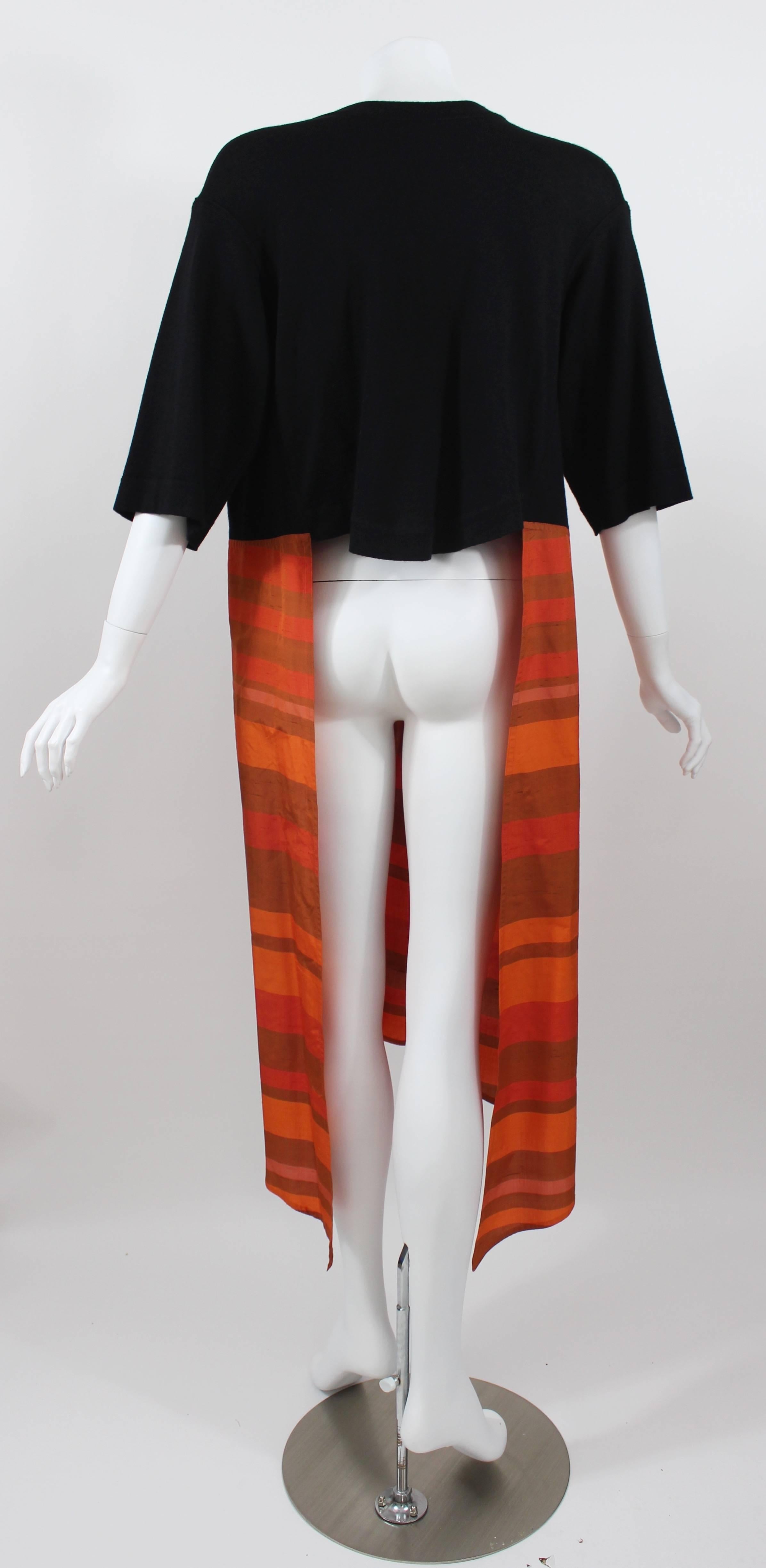 Vintage Gianfranco Ferre Black Wool & Orange Stripe Silk Sweater & Shawl 1