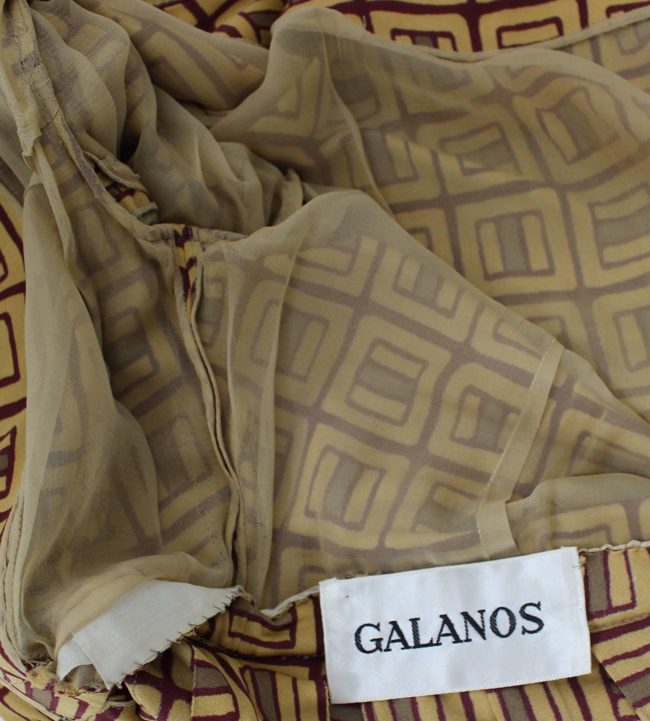 1970s Galanos Golden Yellow and Burgundy Print Silk Jersey Dress 4