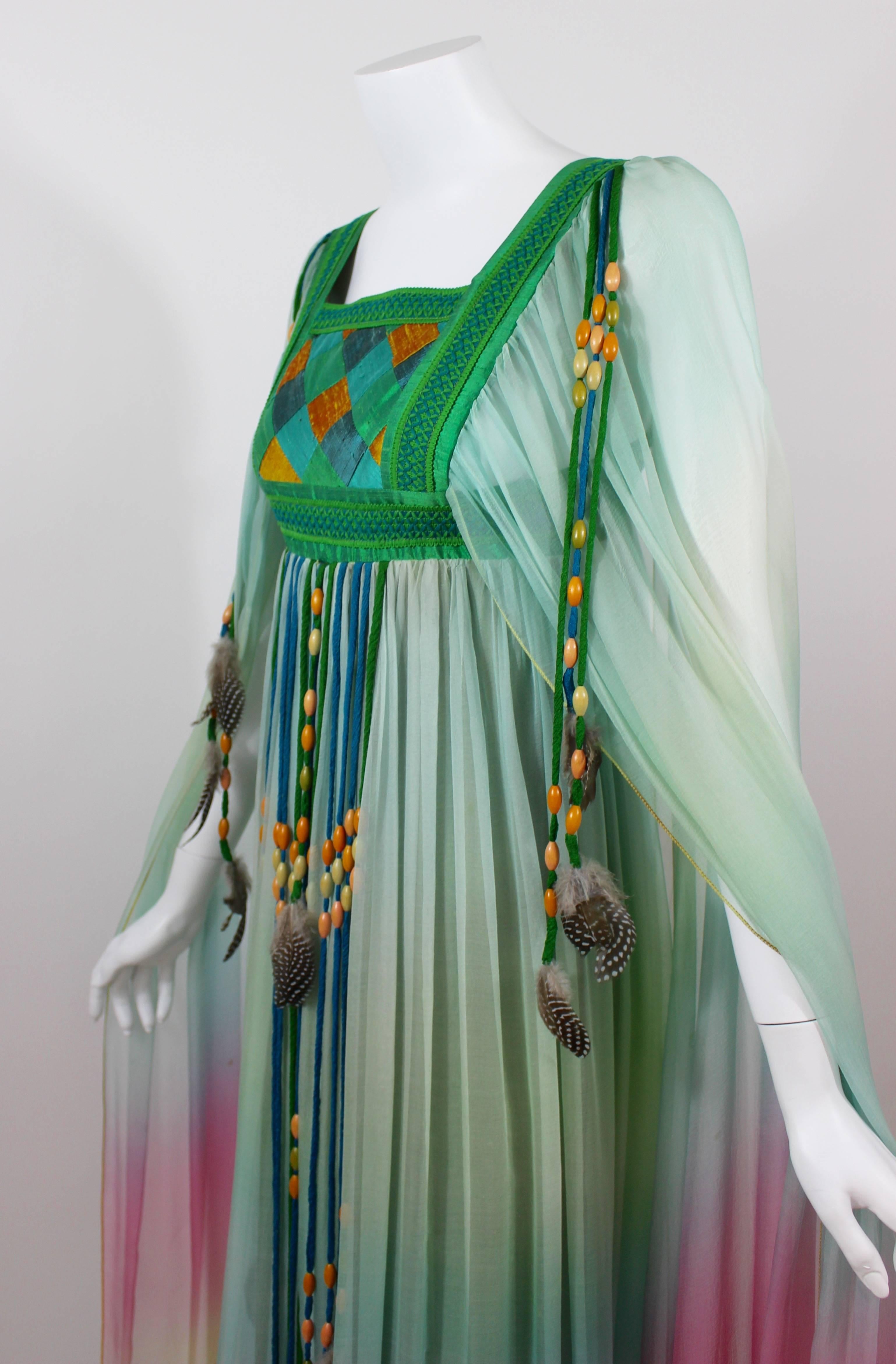  Robe de mariée en mousseline de soie dégradée Gina Fratini Elizabeth Taylor documentée 1975 Pour femmes 