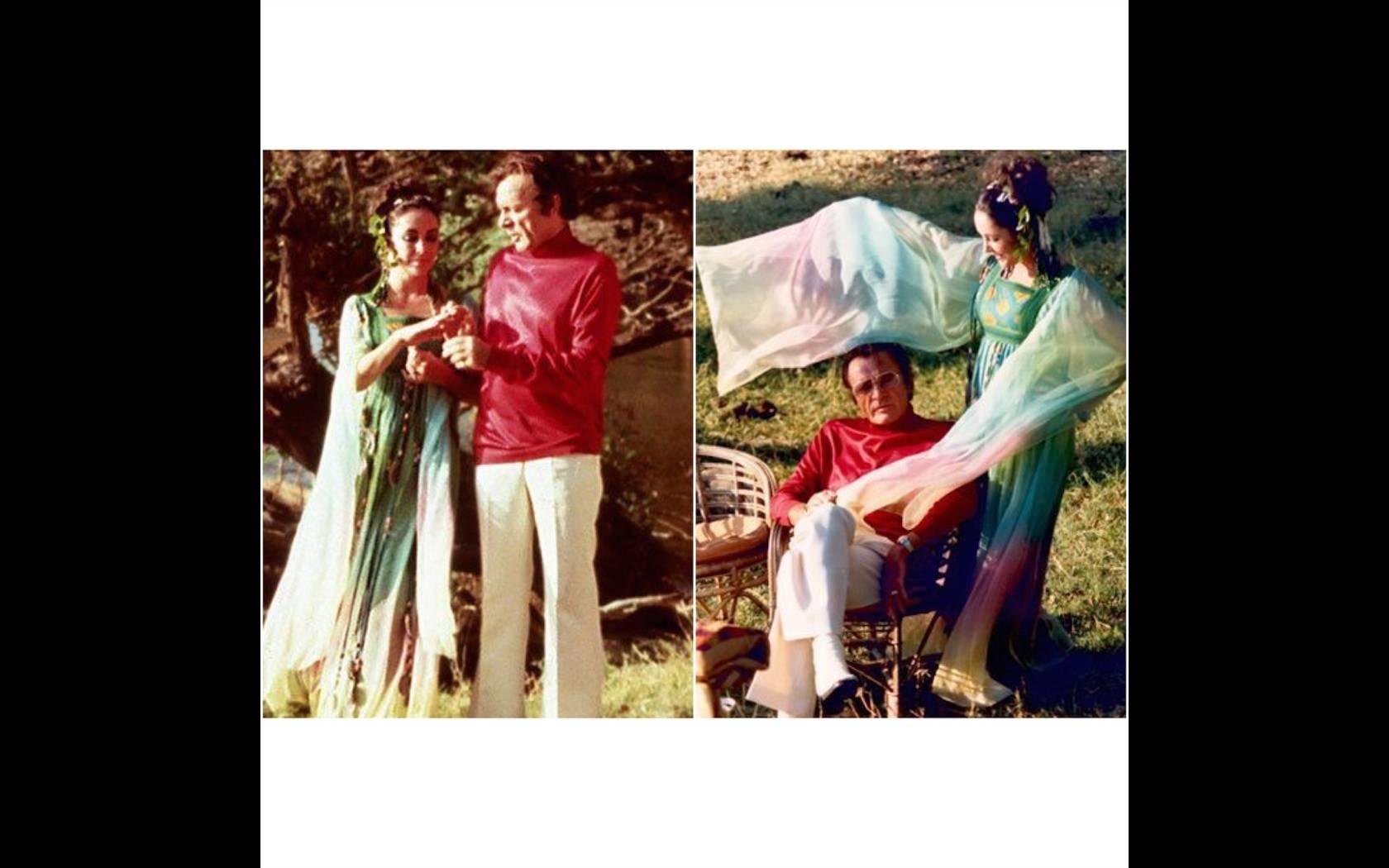 Robe de mariée en mousseline de soie dégradée Gina Fratini Elizabeth Taylor documentée 1975 Bon état à Boca Raton, FL