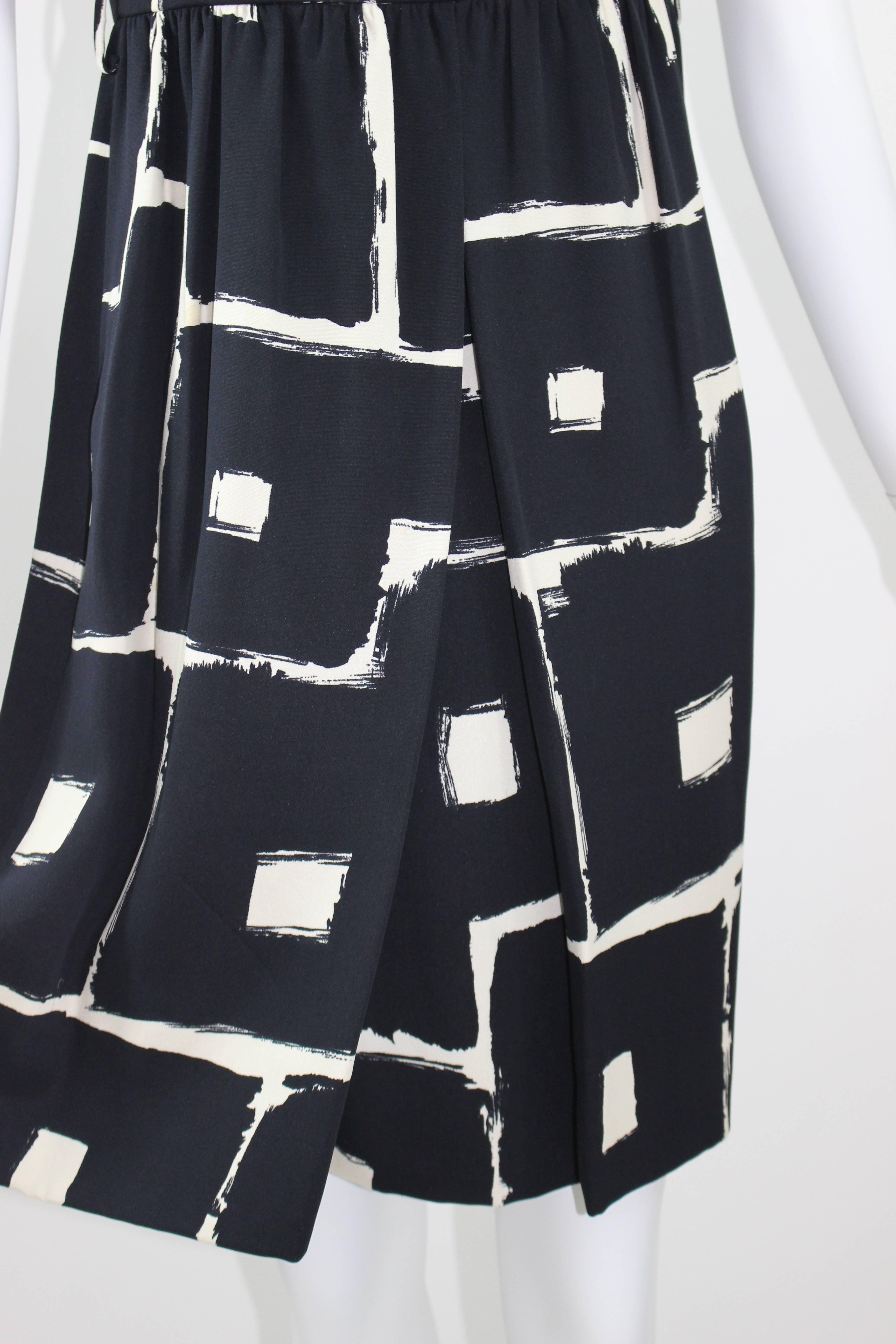 Galanos Mod Black and White Print Dress, 1960s  2