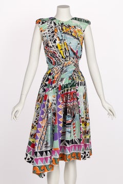   Prada Archive Print Venice Postcard Sleeveless Midi Poplin Dress 2019