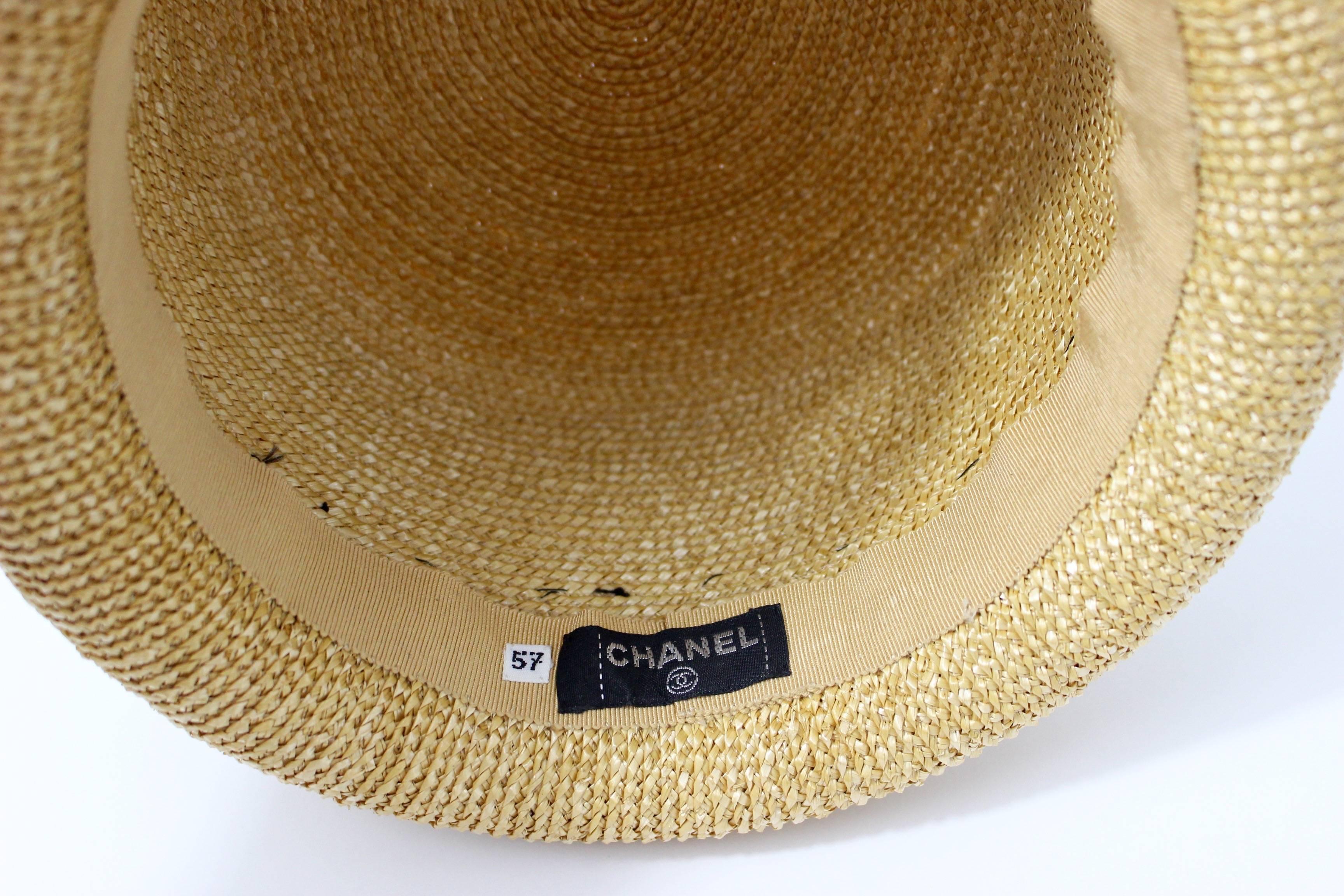 Vintage Chanel Tan and Black Grosgrain Ribbon Rolled Brim Hat 2
