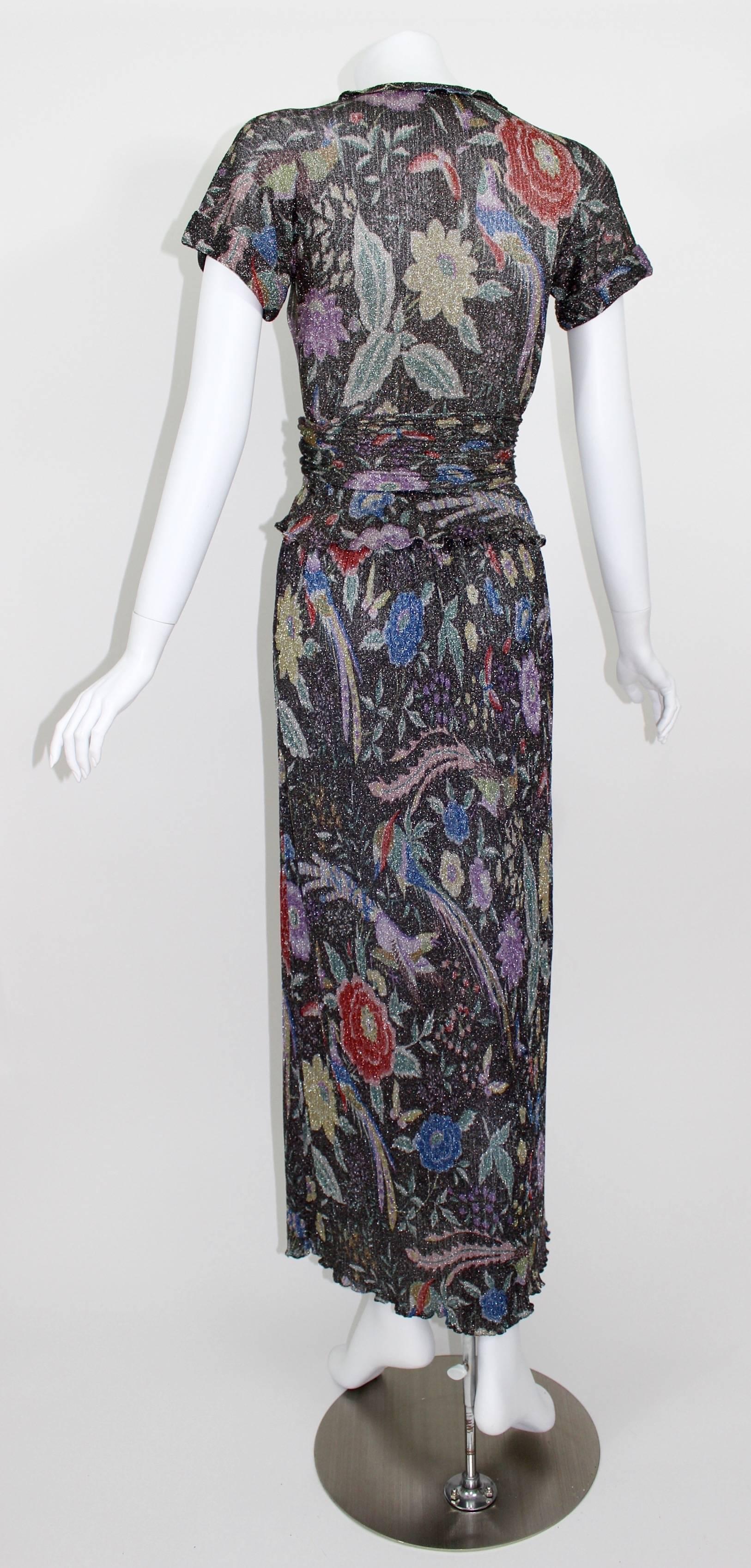 Women's 1970s Missoni Metallic Knit Floral & Bird Print Ensemble Rare Documented