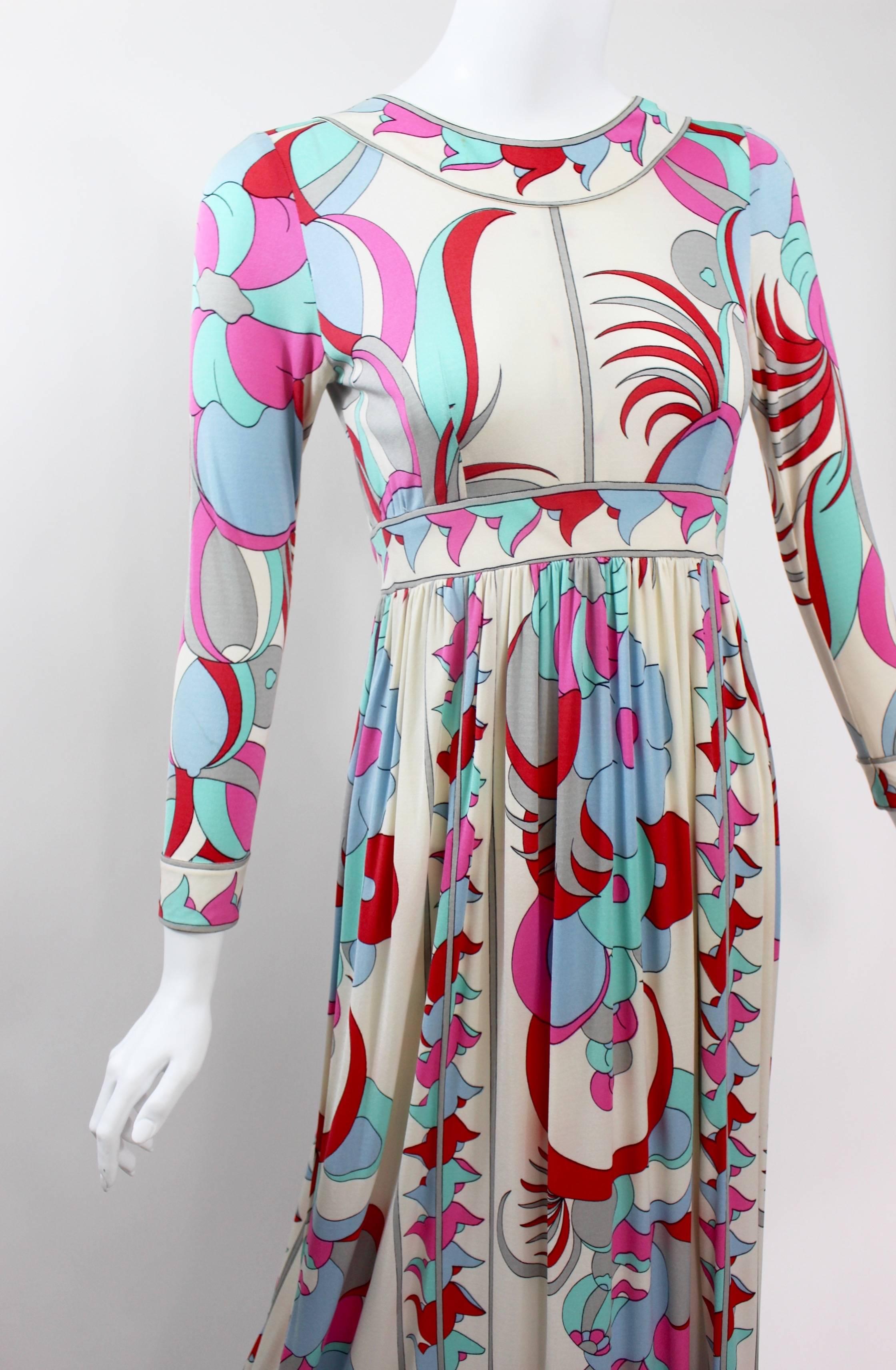 1960s Bessi Silk Jersey Multicolored  Print Maxi Dress 2