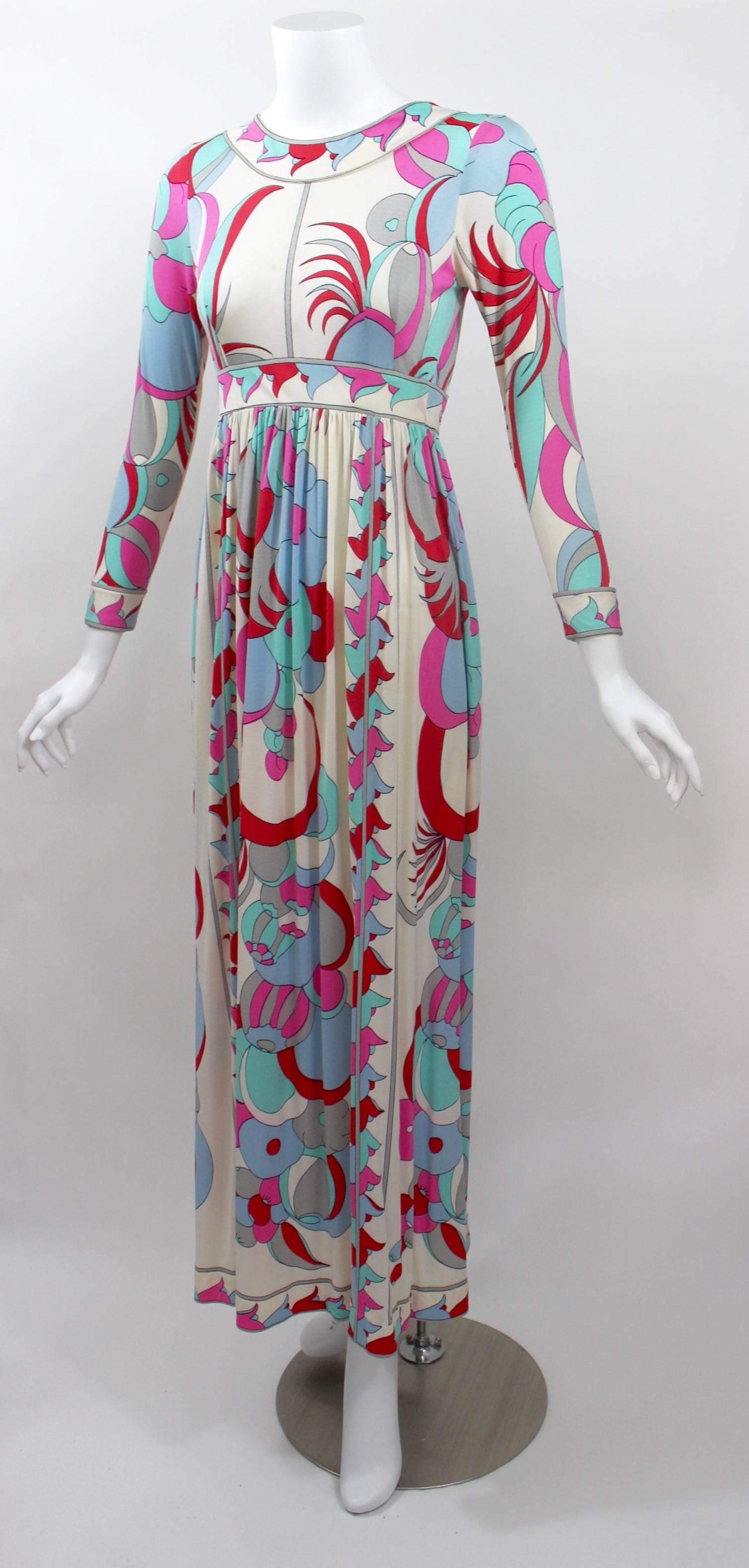 Gray 1960s Bessi Silk Jersey Multicolored  Print Maxi Dress