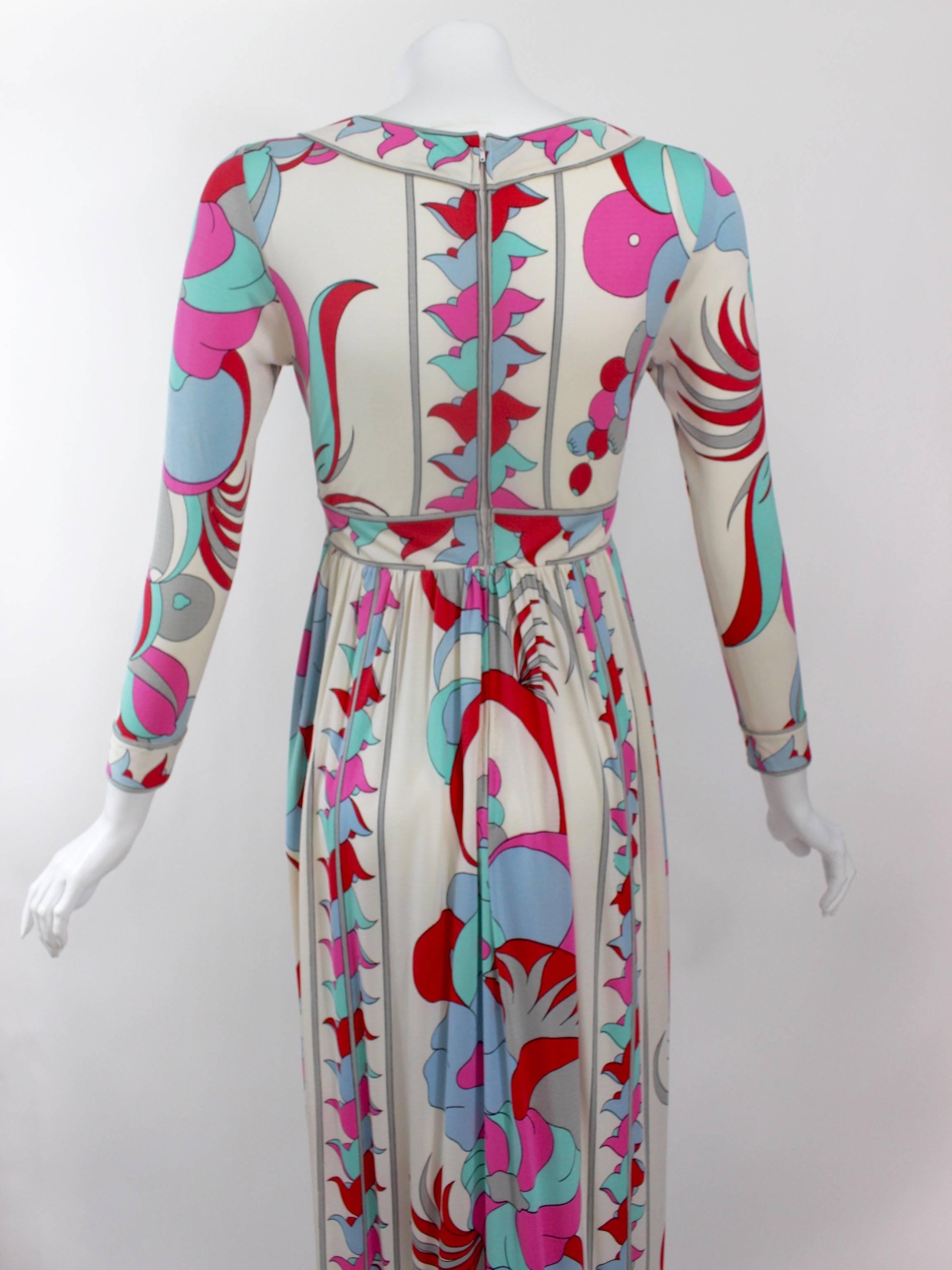 1960s Bessi Silk Jersey Multicolored  Print Maxi Dress 4