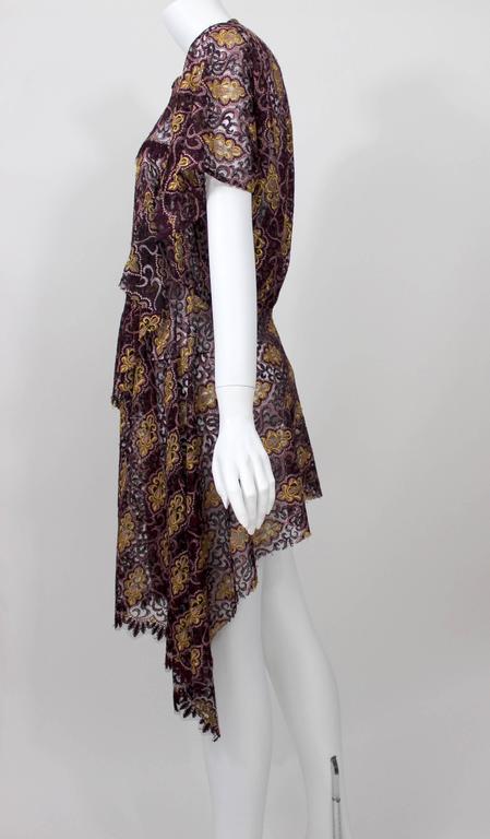 Women's  Junya Watanabe Comme des Garcons Burgundy Purple Gold Lace Kimono Sleeve Dress For Sale