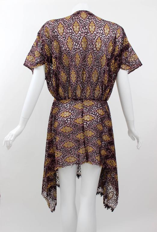 Brown  Junya Watanabe Comme des Garcons Burgundy Purple Gold Lace Kimono Sleeve Dress For Sale