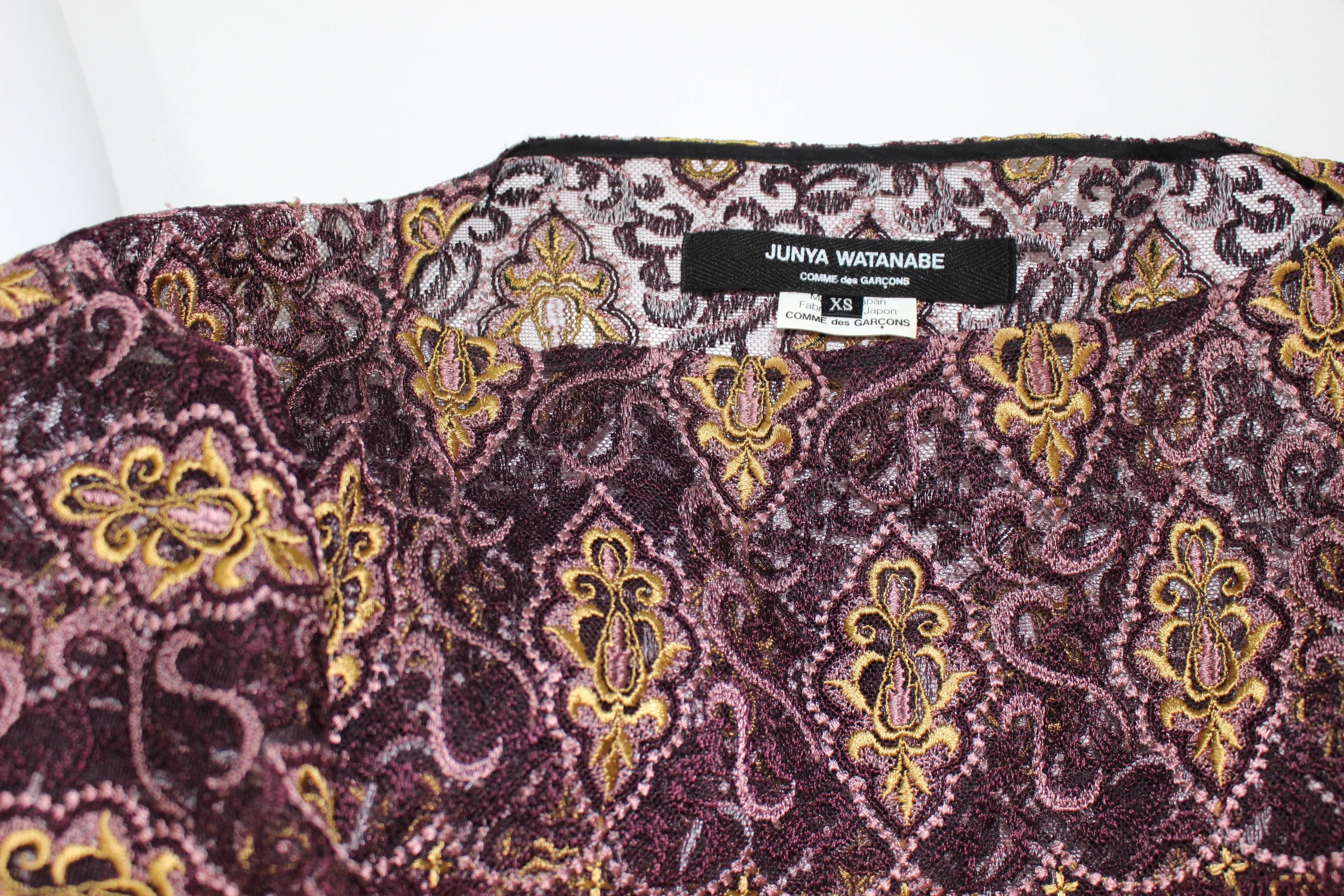  Junya Watanabe Comme des Garcons Burgundy Purple Gold Lace Kimono Sleeve Dress For Sale 2