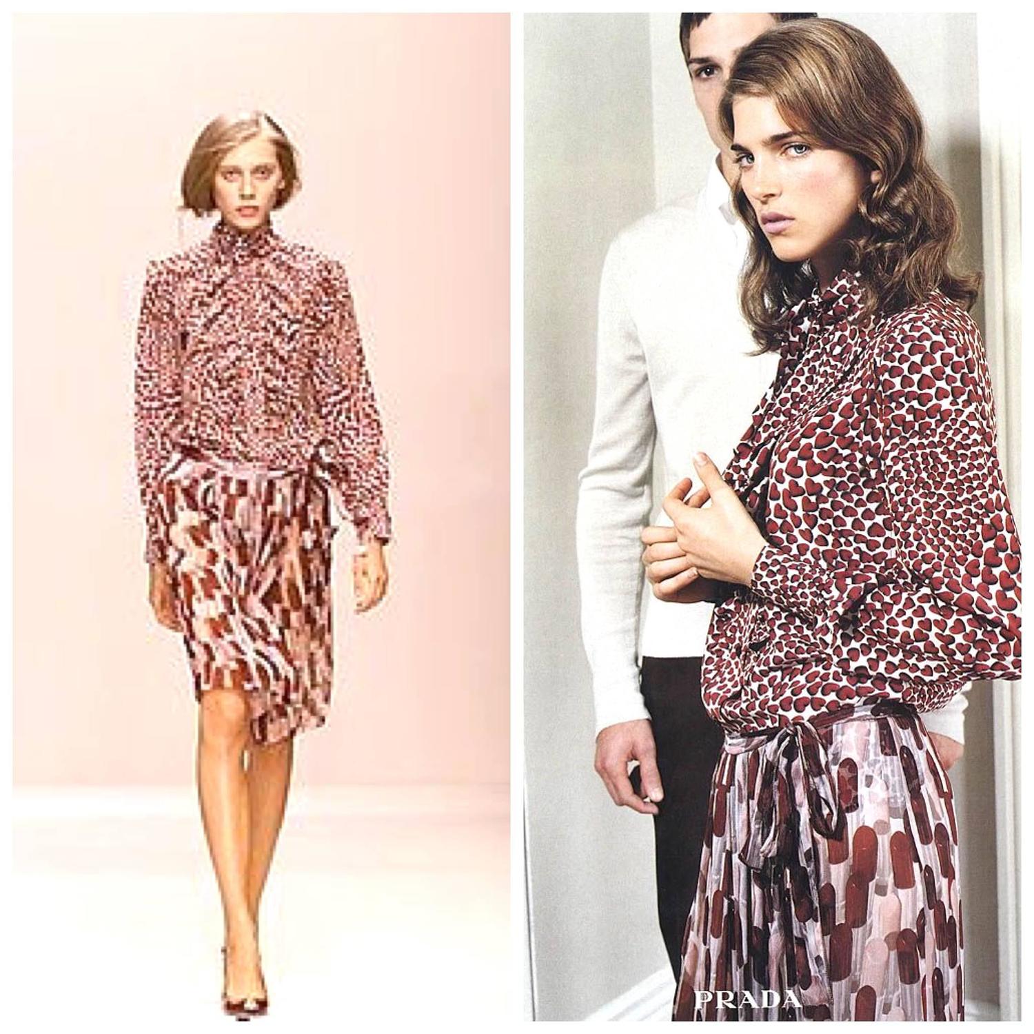 Prada Lipstick Print Silk Wrap Skirt Spring 2000 Runway at 1stdibs