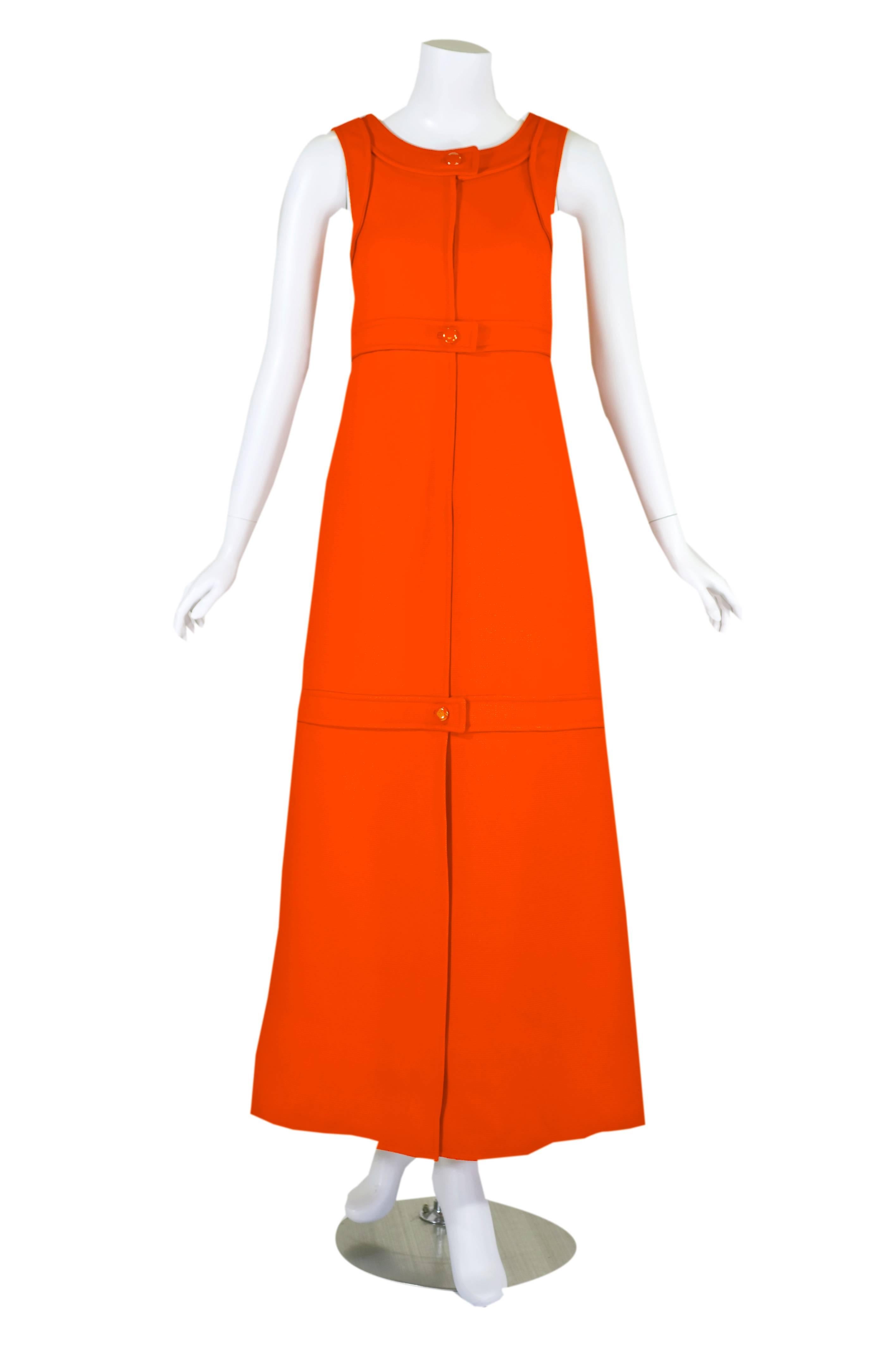 1960s Courreges Haute Couture Orange A-line Sleeveless Wool Maxi Dress ...