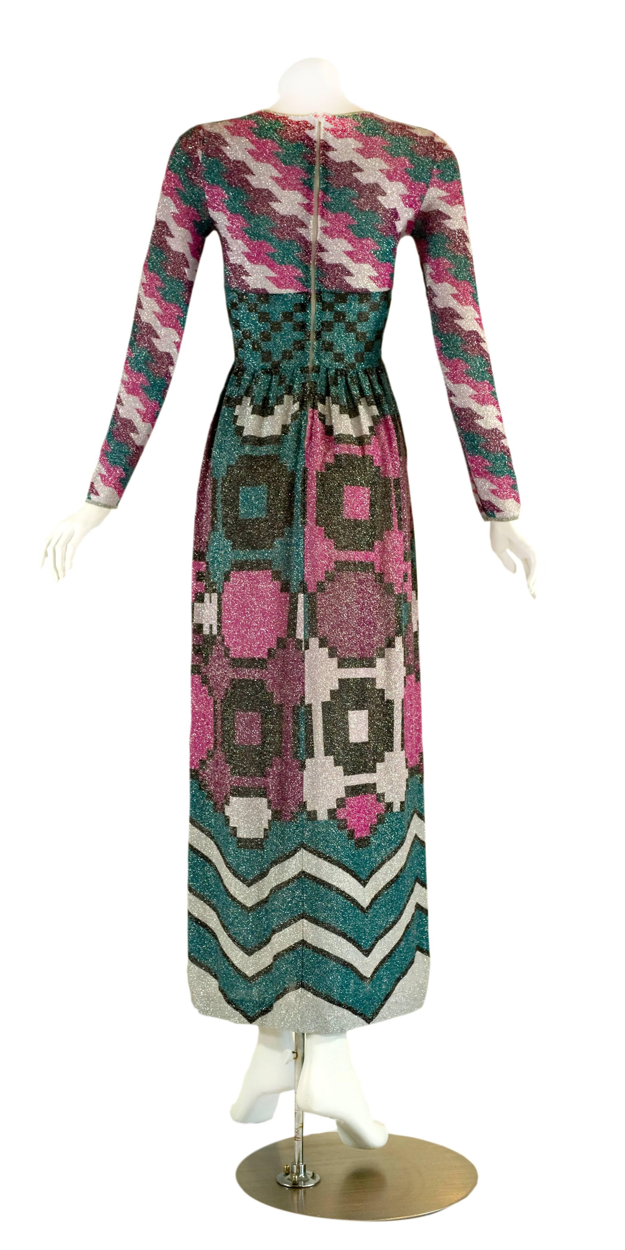 Women's 1970s Lanvin Metallic Print Maxi Dress