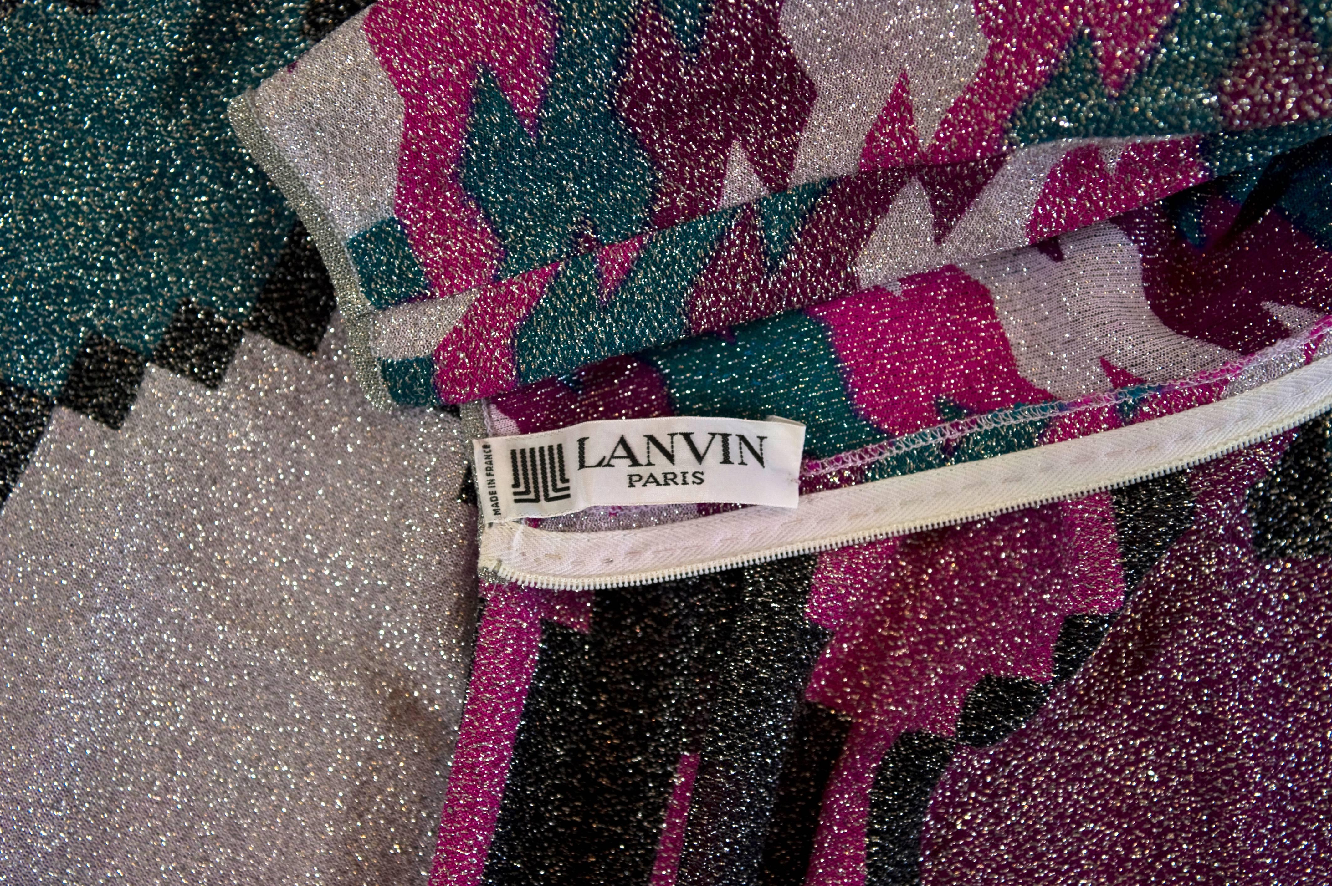 1970s Lanvin Metallic Print Maxi Dress 2