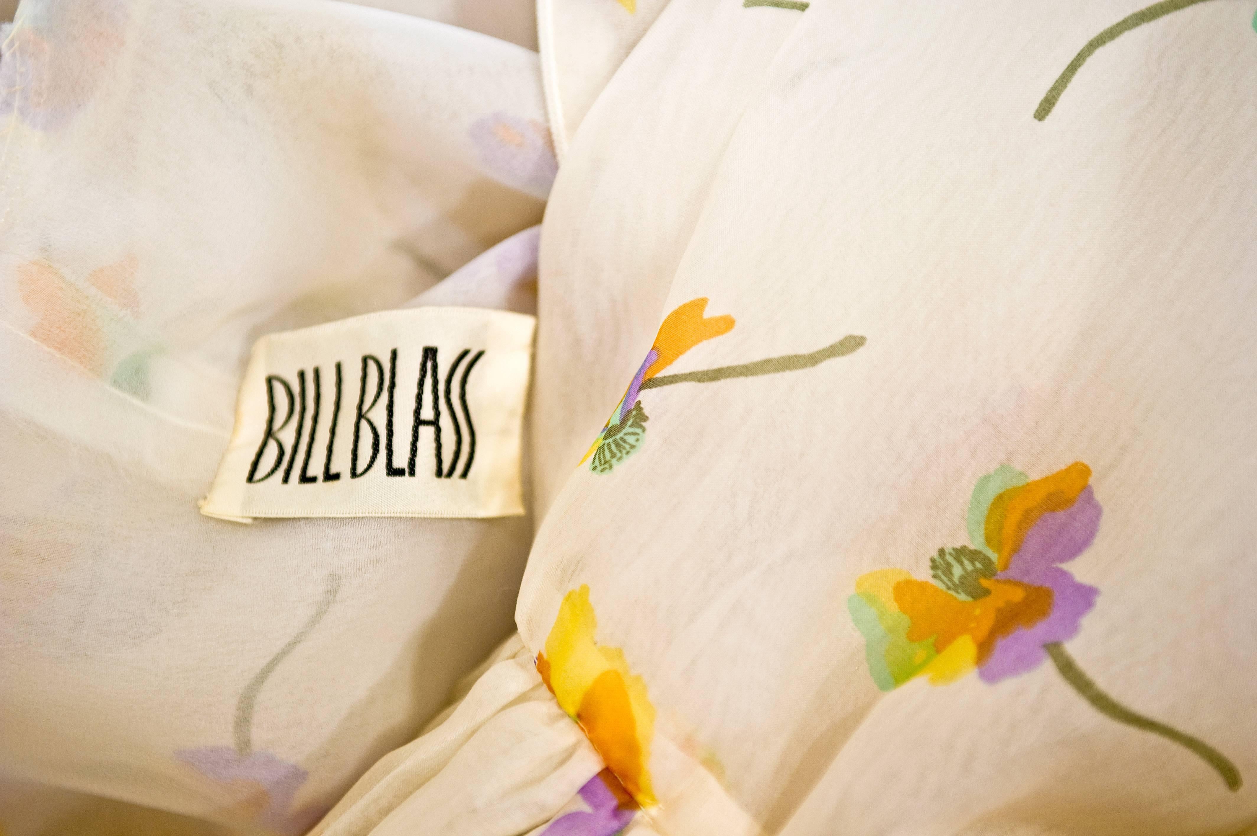 Bill Blass Floral Print Silk Organza Ruffled Party Dress Gown, 1970s  2