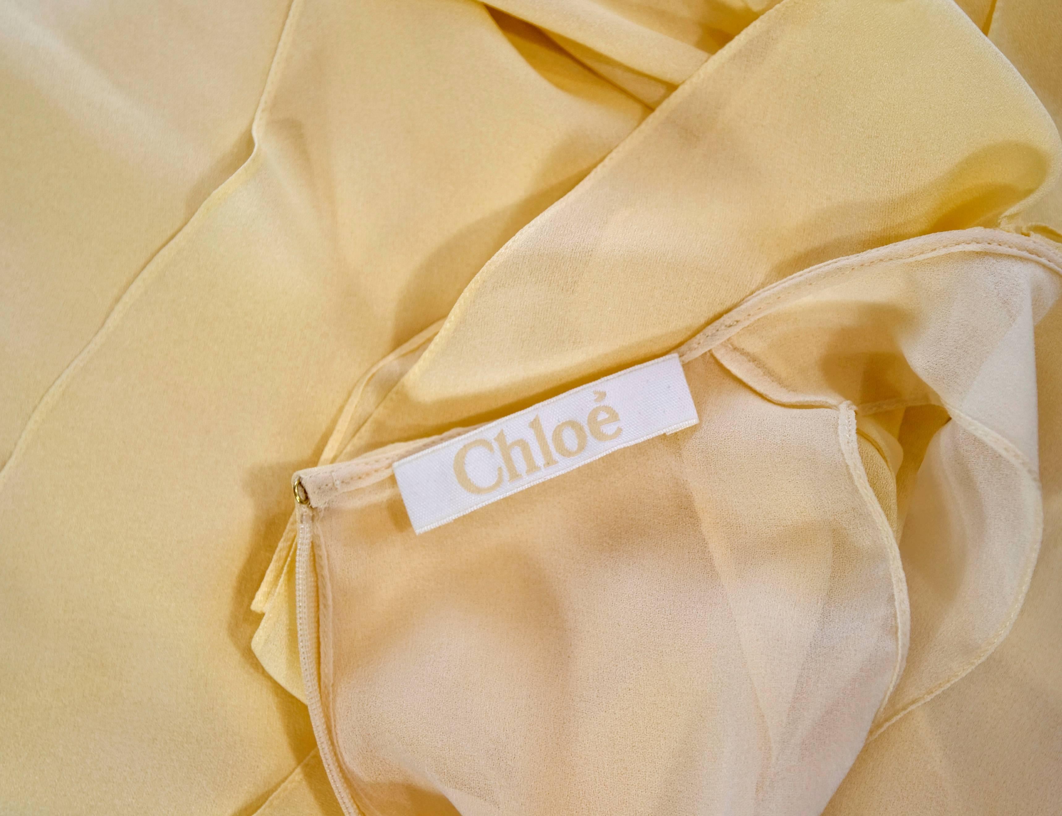 Women's Chloé Runway Pastel Yellow Ruffled  Layered Silk Chiffon Dolman Dress, Fall 2014