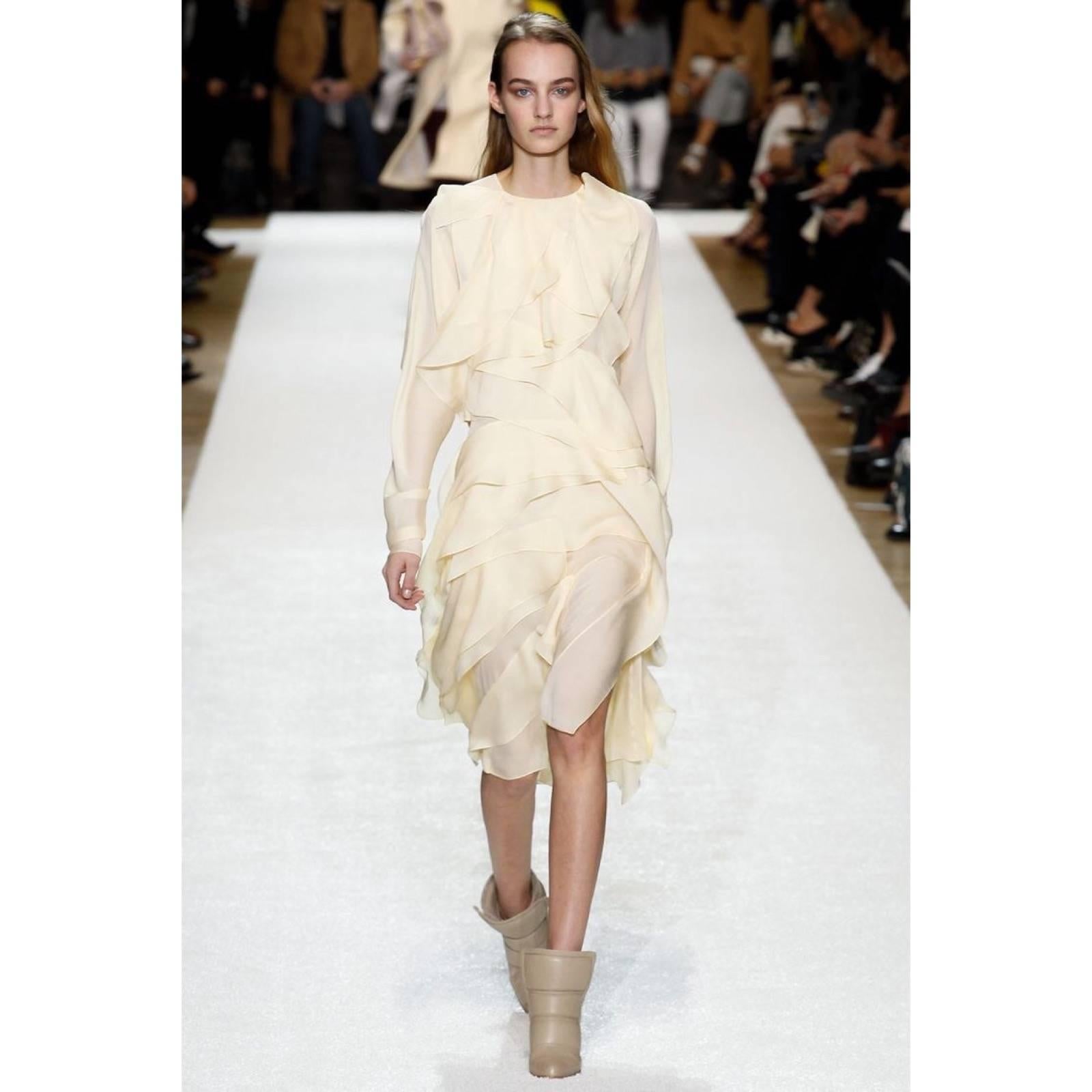 Chloé Runway Pastel Yellow Ruffled  Layered Silk Chiffon Dolman Dress, Fall 2014 1