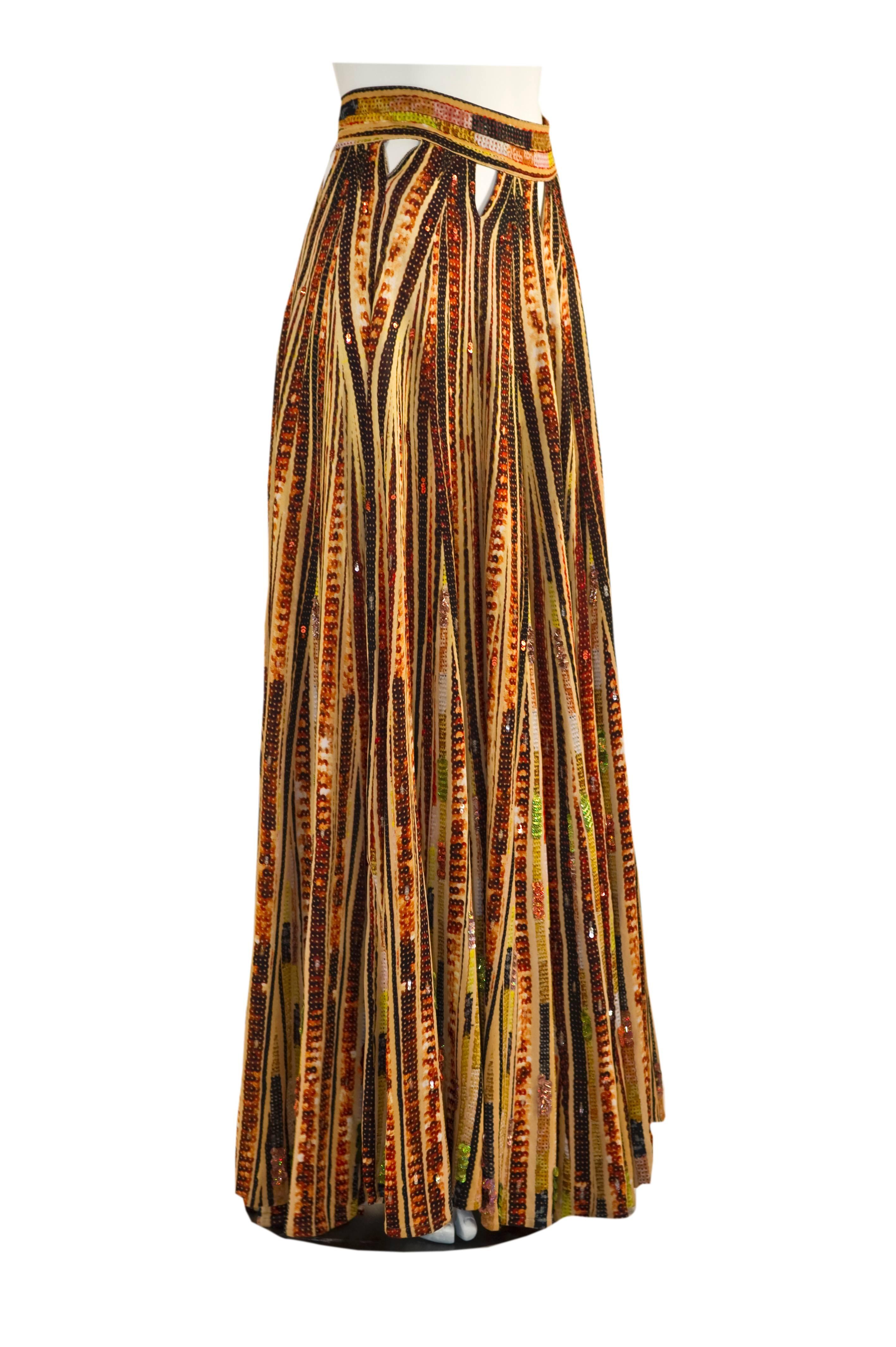 Brown Givenchy Sequin Embellished Cutout Printed Jersey Maxi Skirt Spring 2014