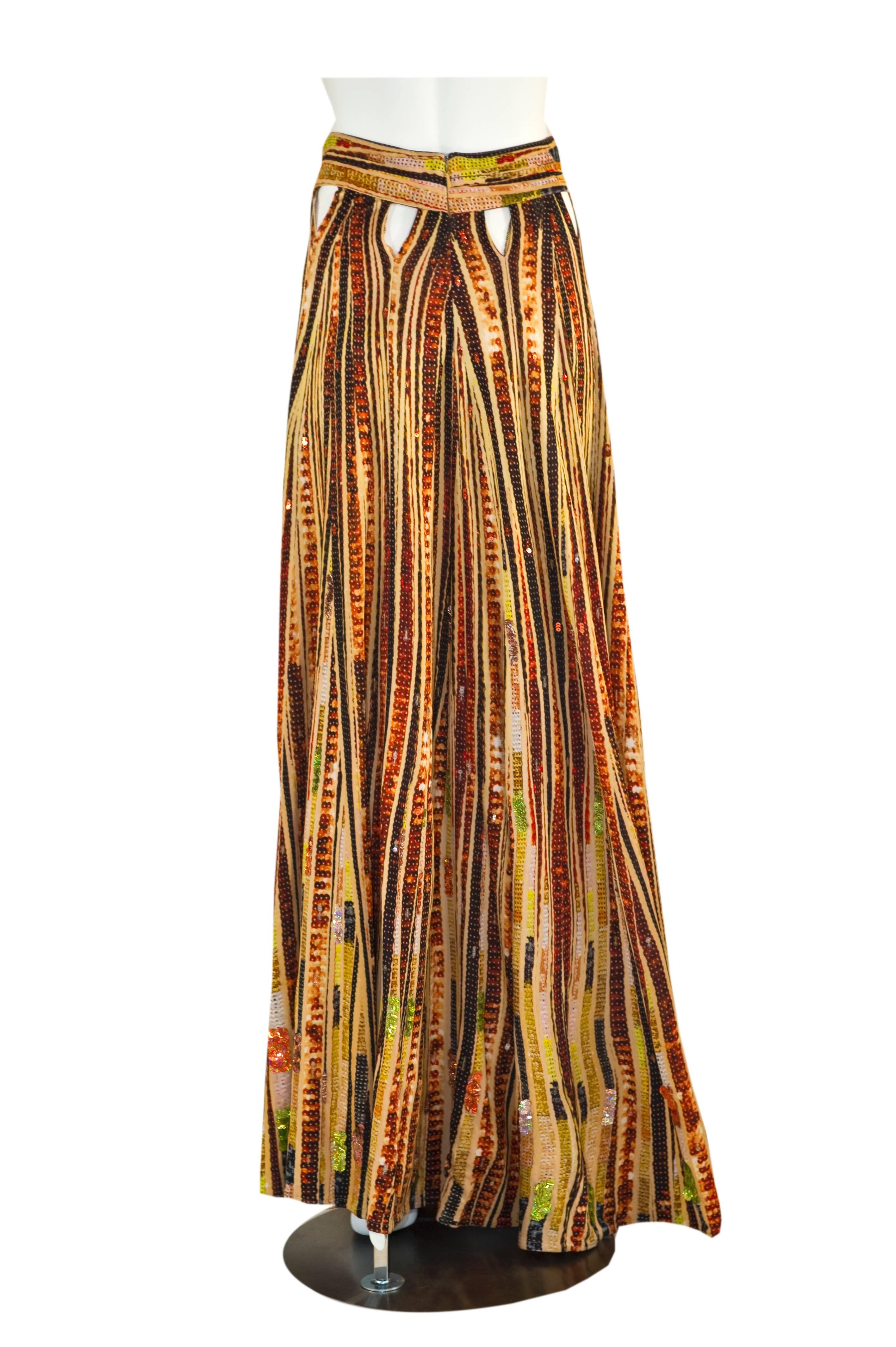 Givenchy Sequin Embellished Cutout Printed Jersey Maxi Skirt Spring 2014 In Excellent Condition In Boca Raton, FL