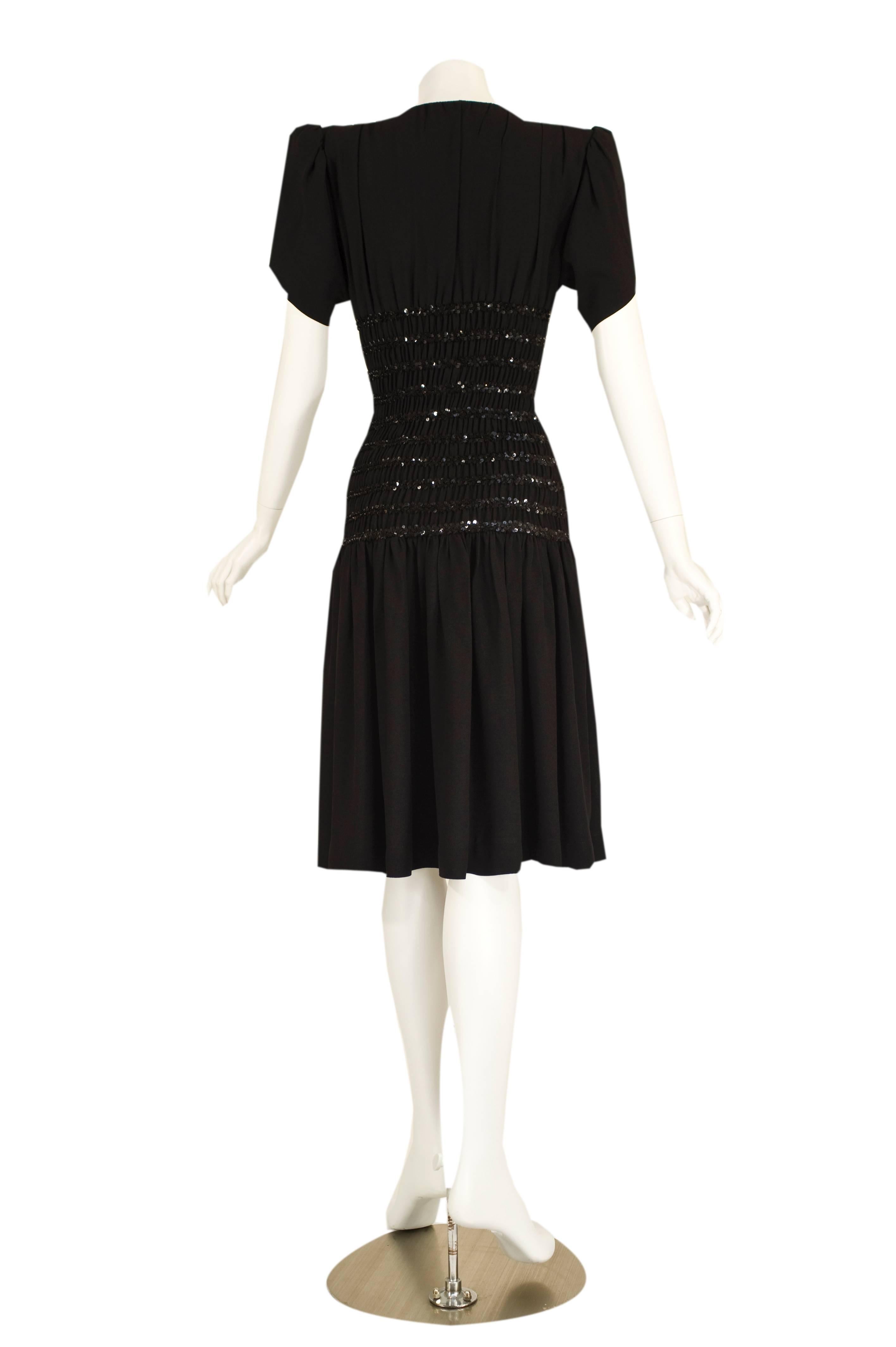 1980s Yves Saint Laurent Black Crepe and Sequin Waist Dress Documented 2
