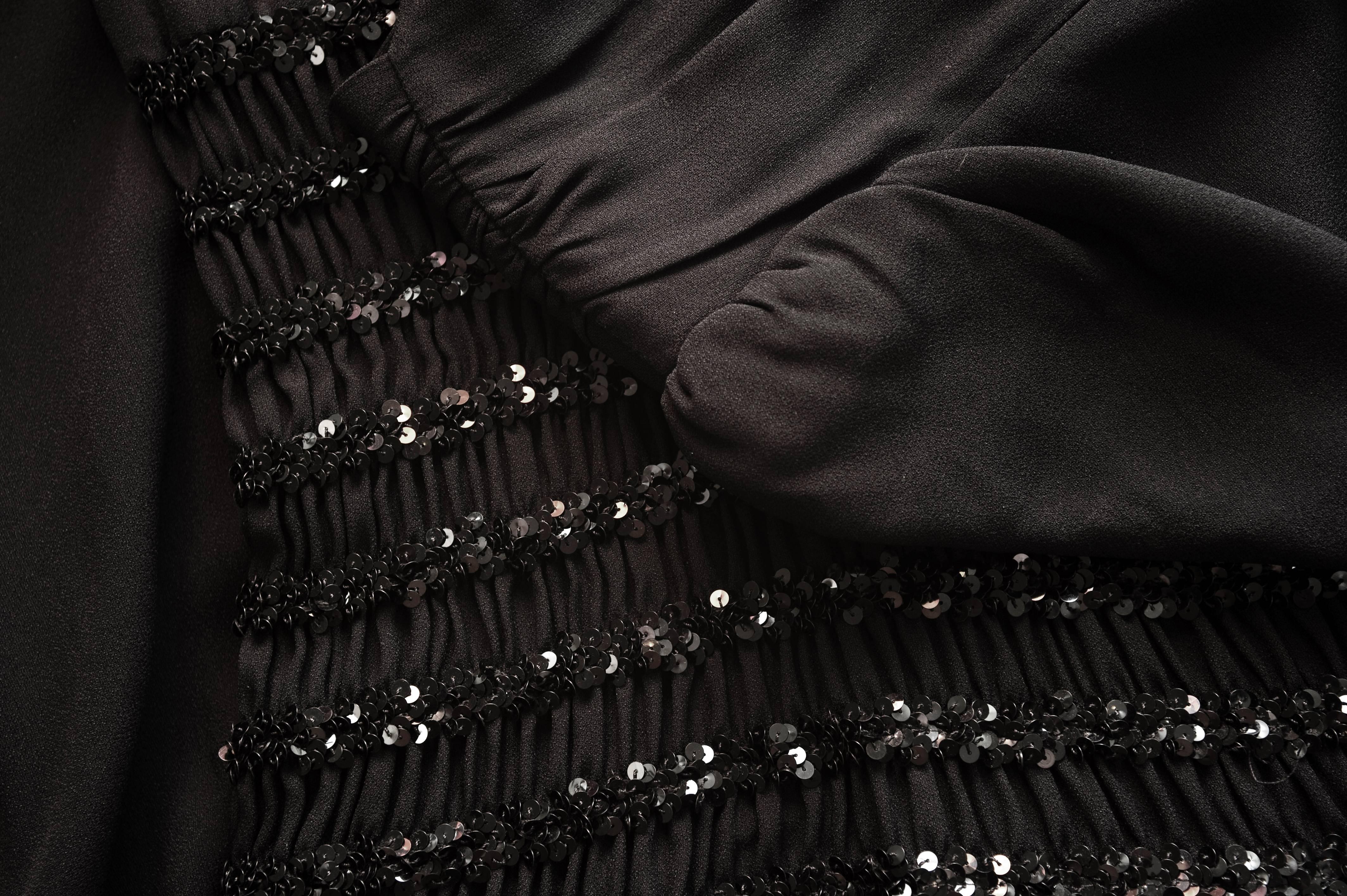 1980s Yves Saint Laurent Black Crepe and Sequin Waist Dress Documented 3