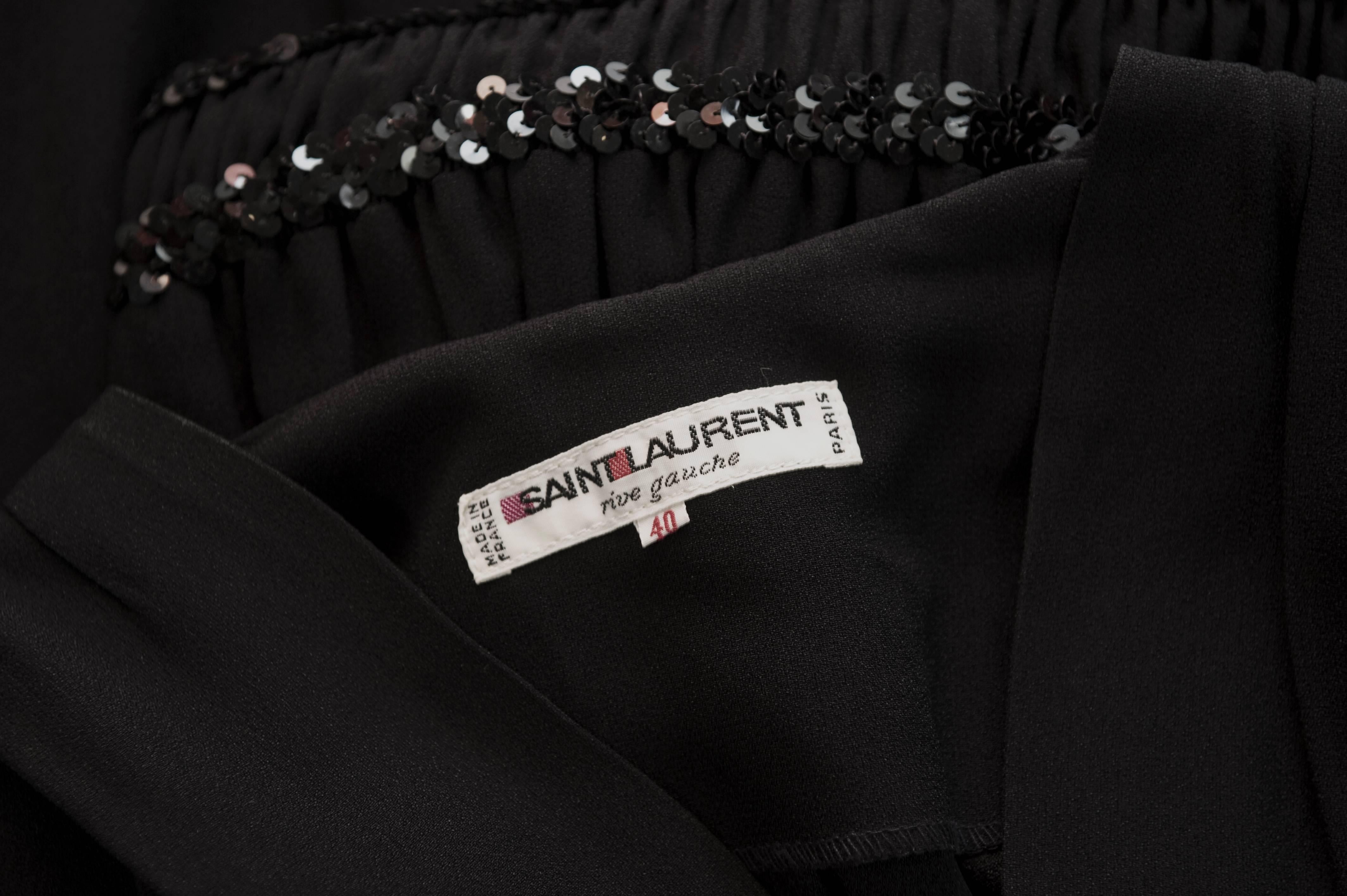 1980s Yves Saint Laurent Black Crepe and Sequin Waist Dress Documented 4