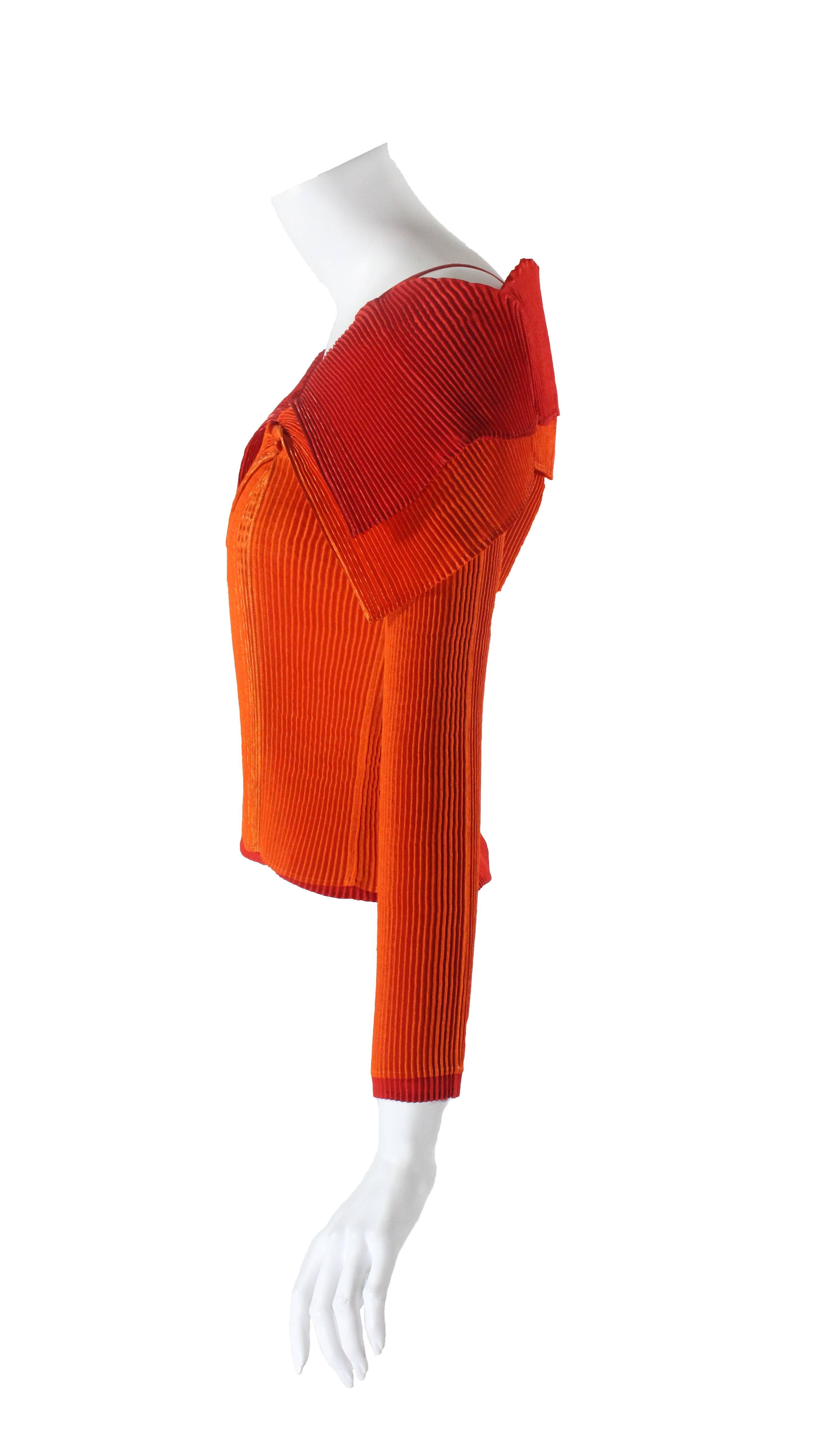 Women's Issey Miyake Red and Orange Sculptural Pleat Top
