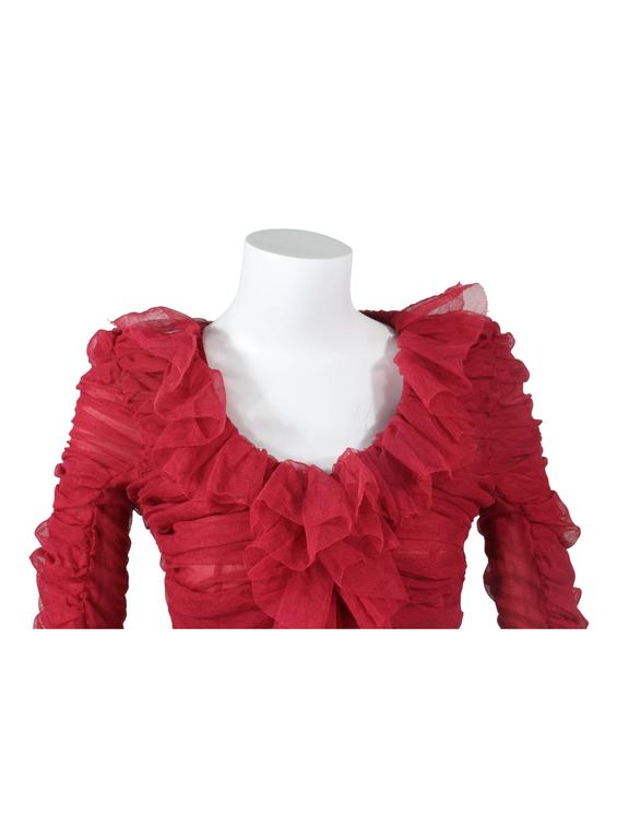 Tom Ford for Yves Saint Laurent Red Ruched Ruffled Silk Top Blouse 2