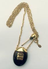 Givenchy Vintage Perfume Bottle Necklace Gold-Toned Link Chain Tortoise, 1970s