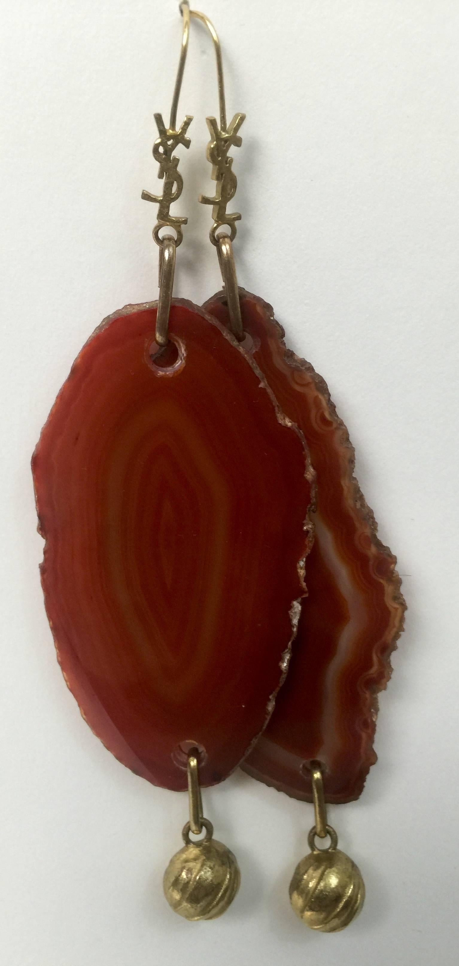 Yves Saint Laurent Arty Agate Orange / Brown Earrings In Excellent Condition In Boca Raton, FL