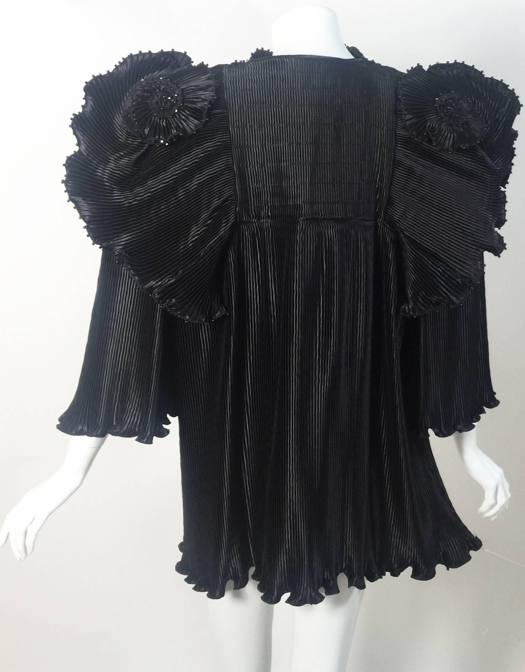 1970s Zandra Rhodes Black Pleated Sculpted Jacket  In Excellent Condition In Boca Raton, FL