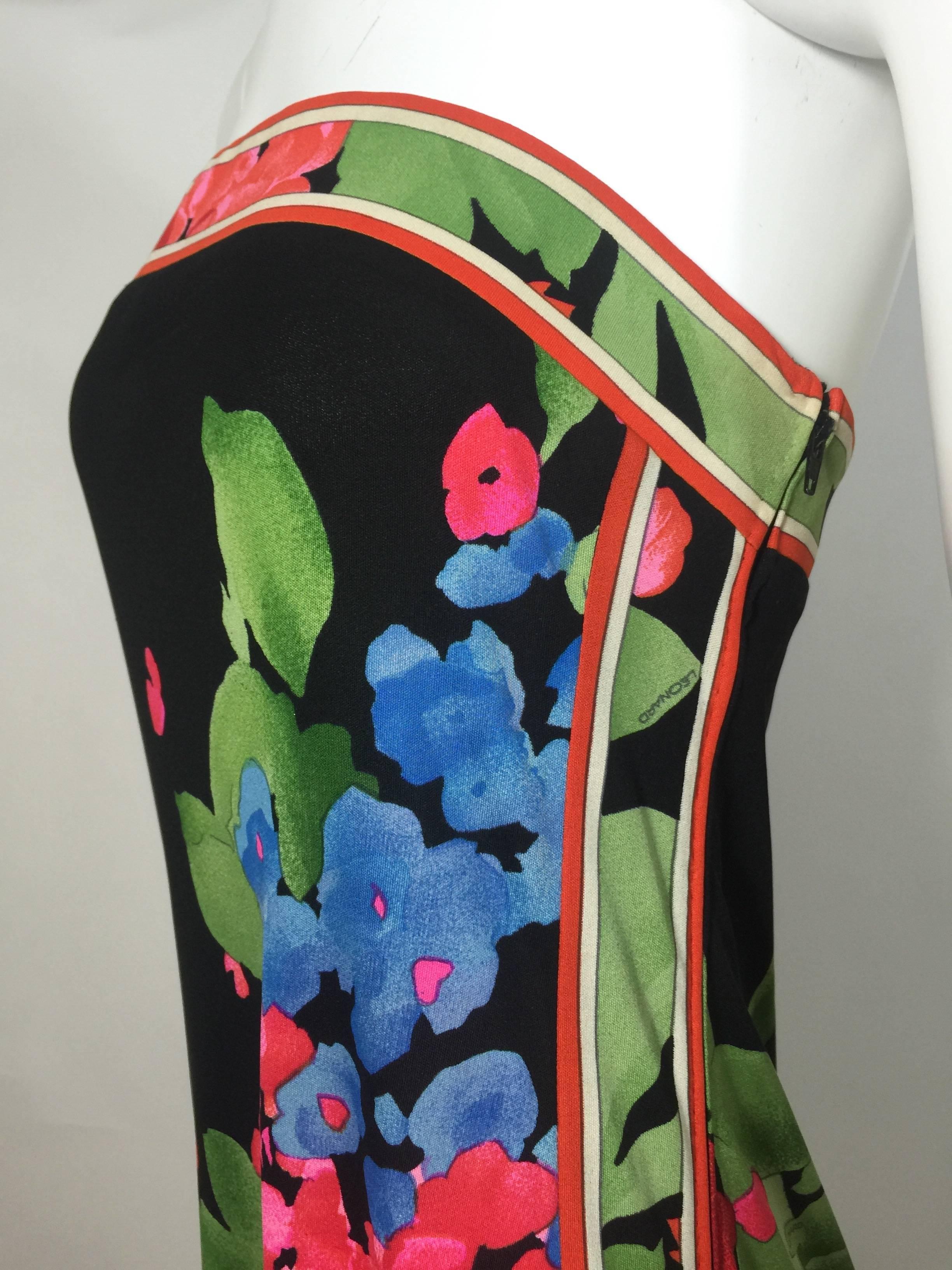 Women's 1970s Leonard Paris Strapless Floral Silk Jersey Tube Dress With Attached Shawl