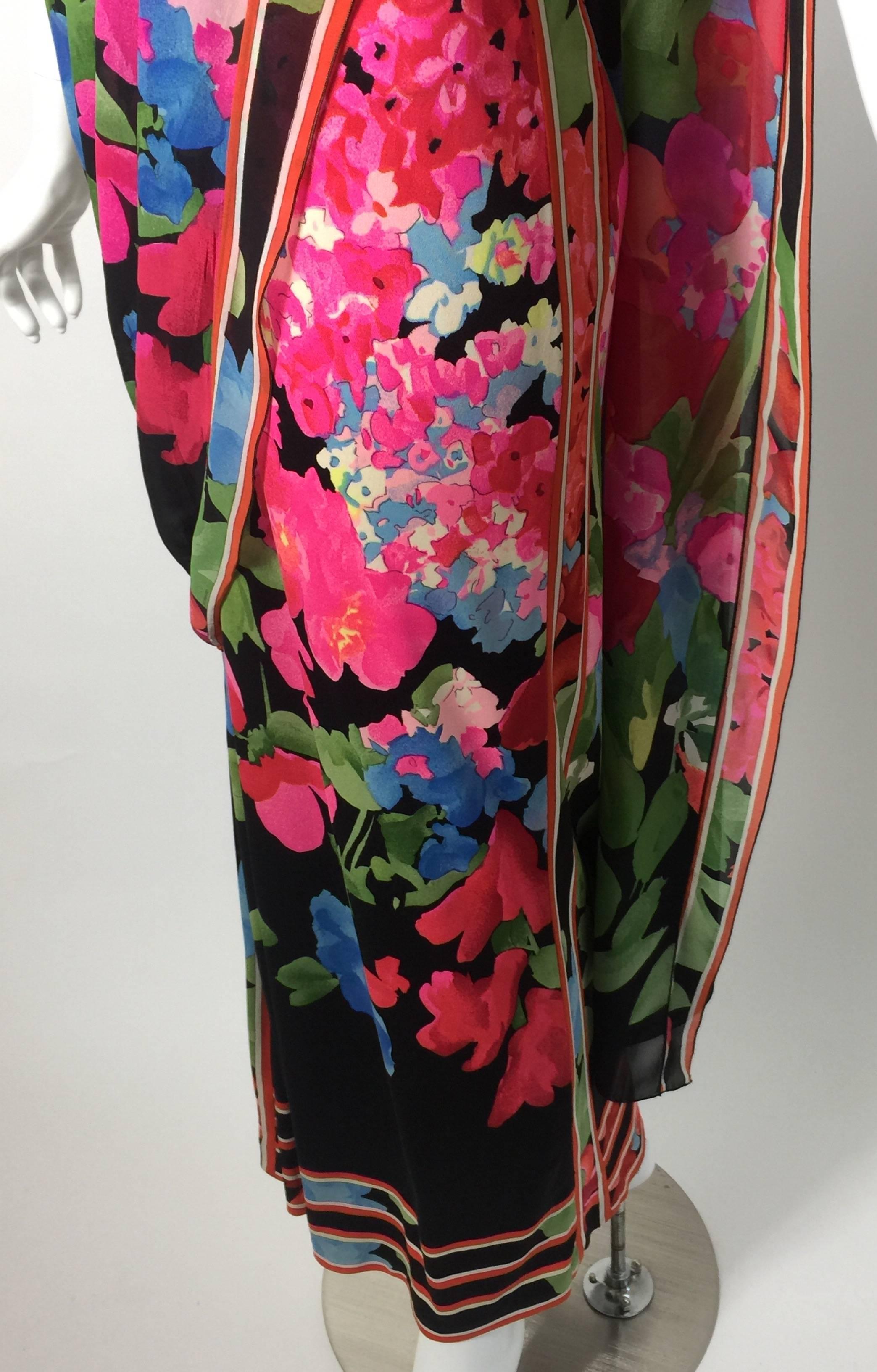 1970s Leonard Paris Strapless Floral Silk Jersey Tube Dress With Attached Shawl 3