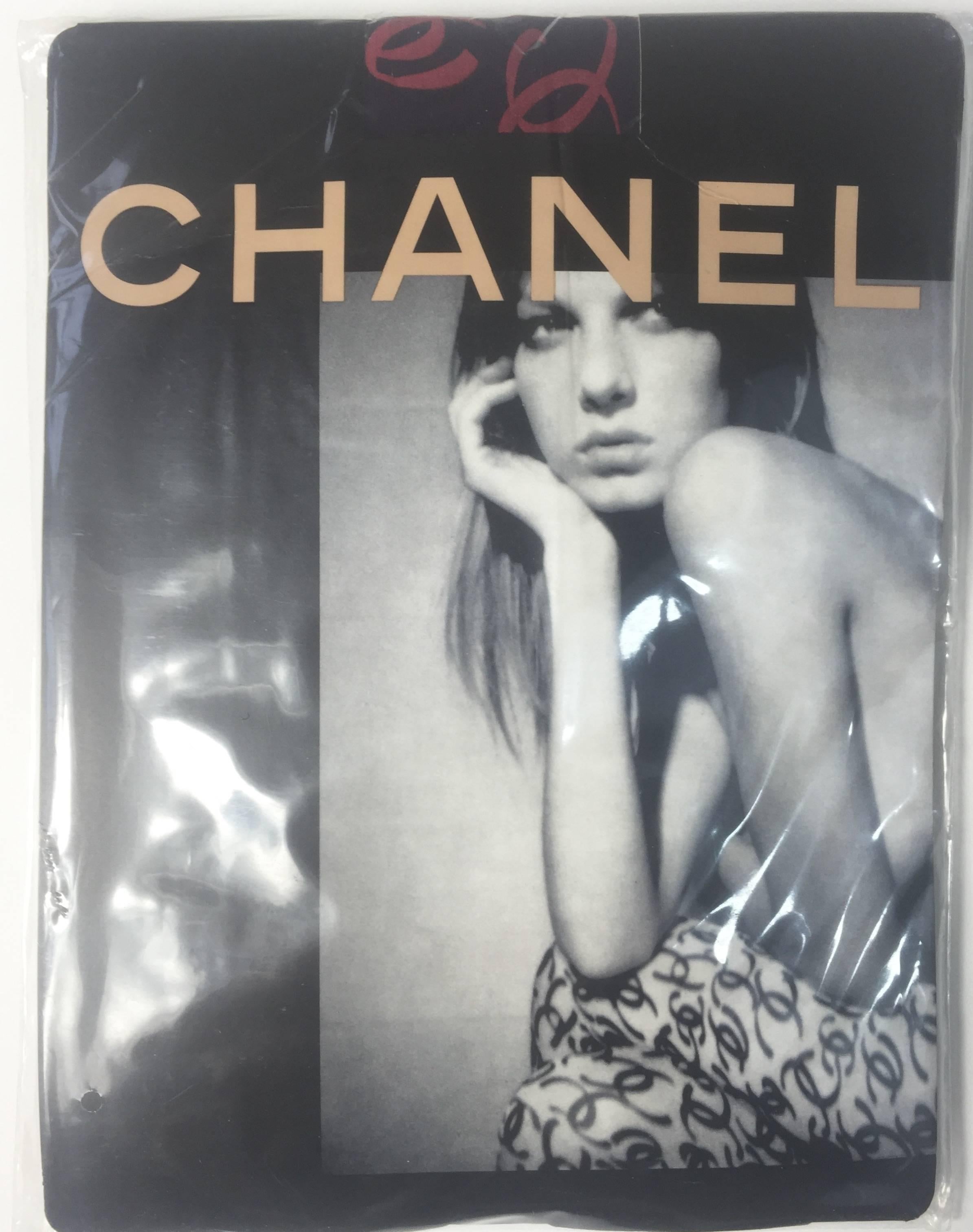 Black 2000 Chanel CC Logo Tights New in Package as seen in Vogue Magazine