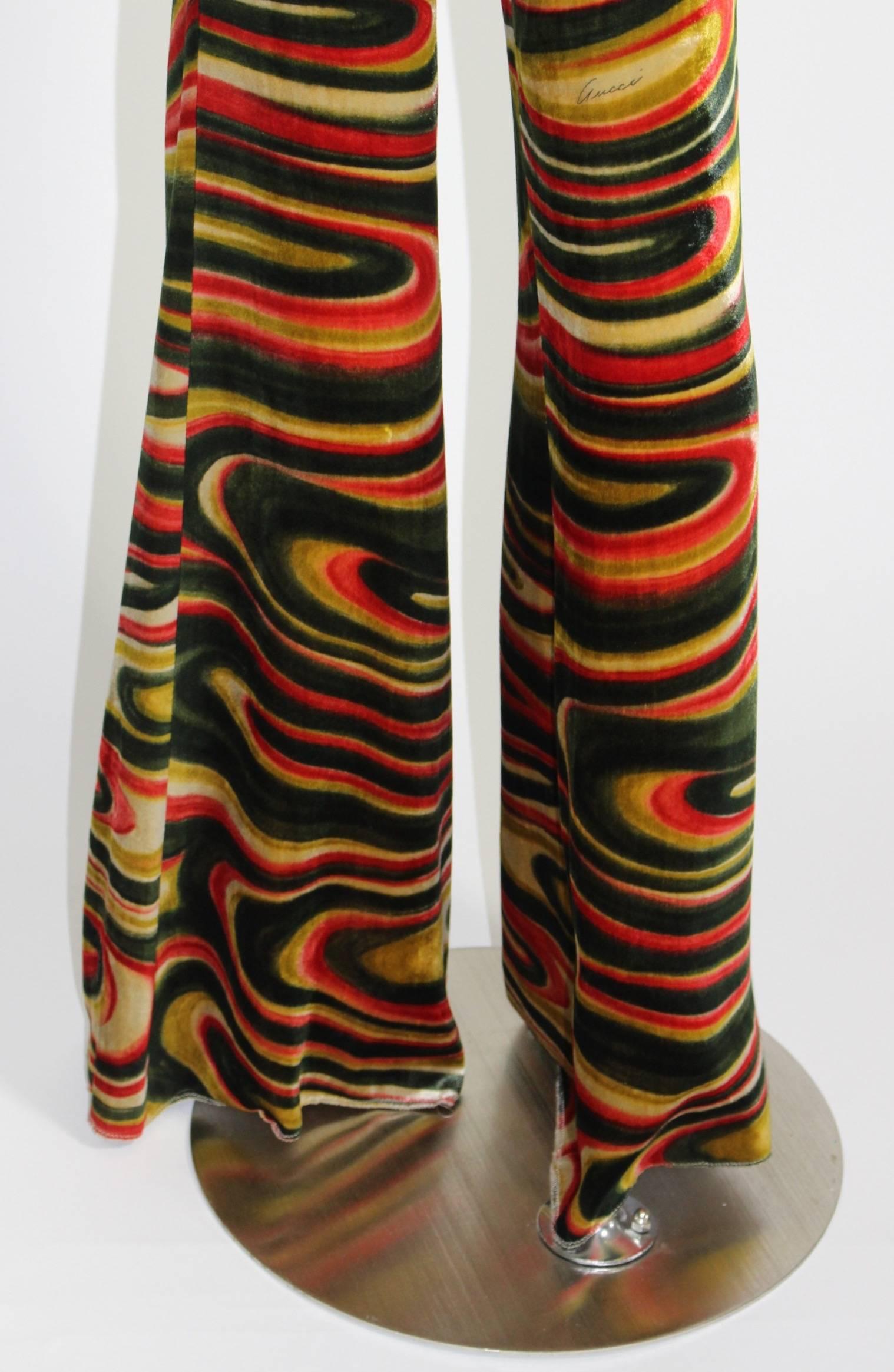 1990s Gucci by Tom Ford  Runway Psychedelic Swirl Silk Velvet Pants Documented 1