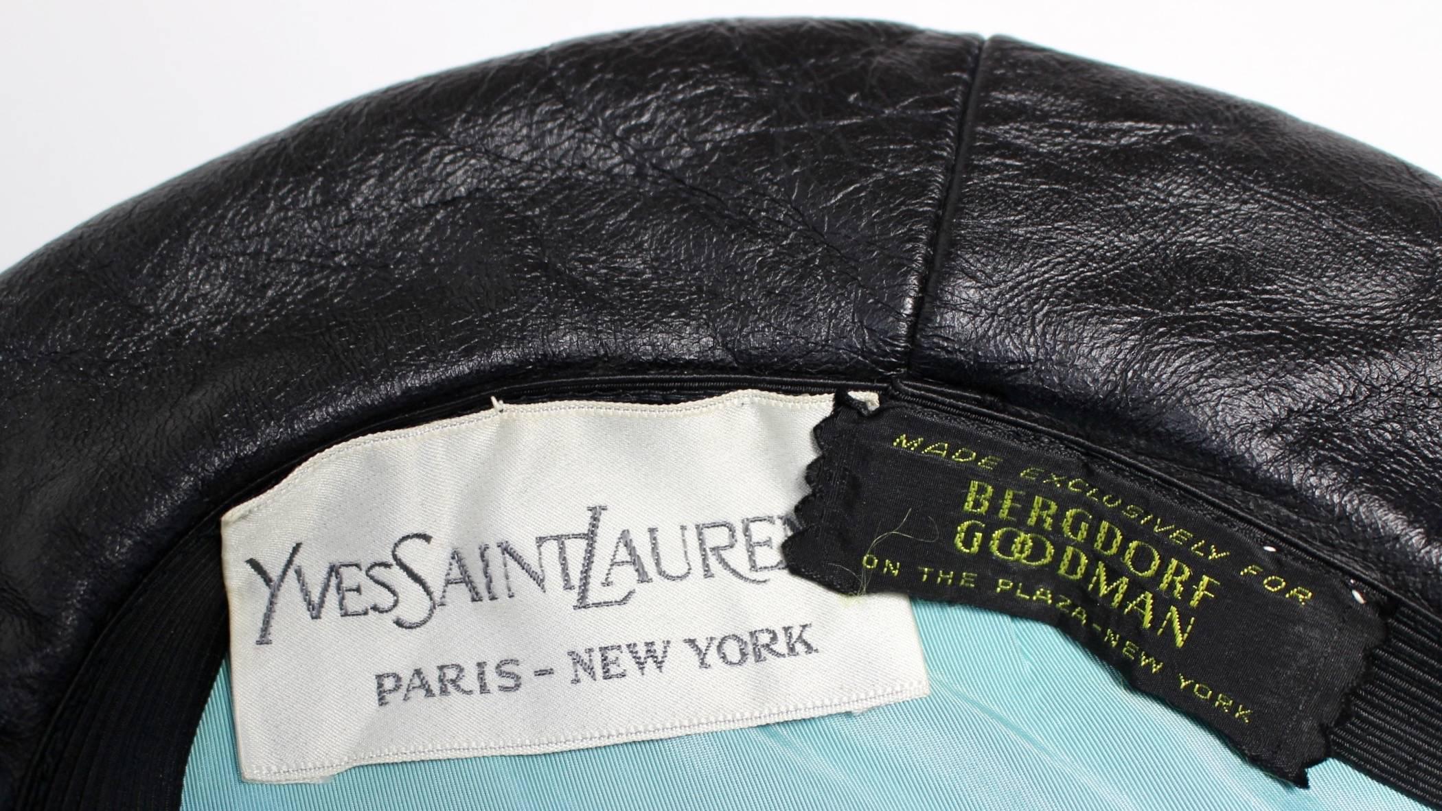 Vintage Yves Saint Laurent Black Leather Beret Hat 2