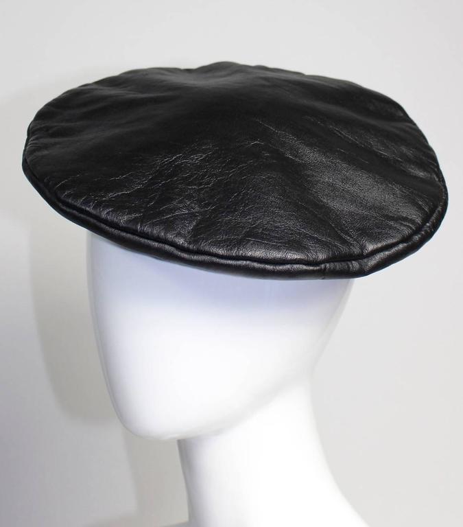 black leather beret hat