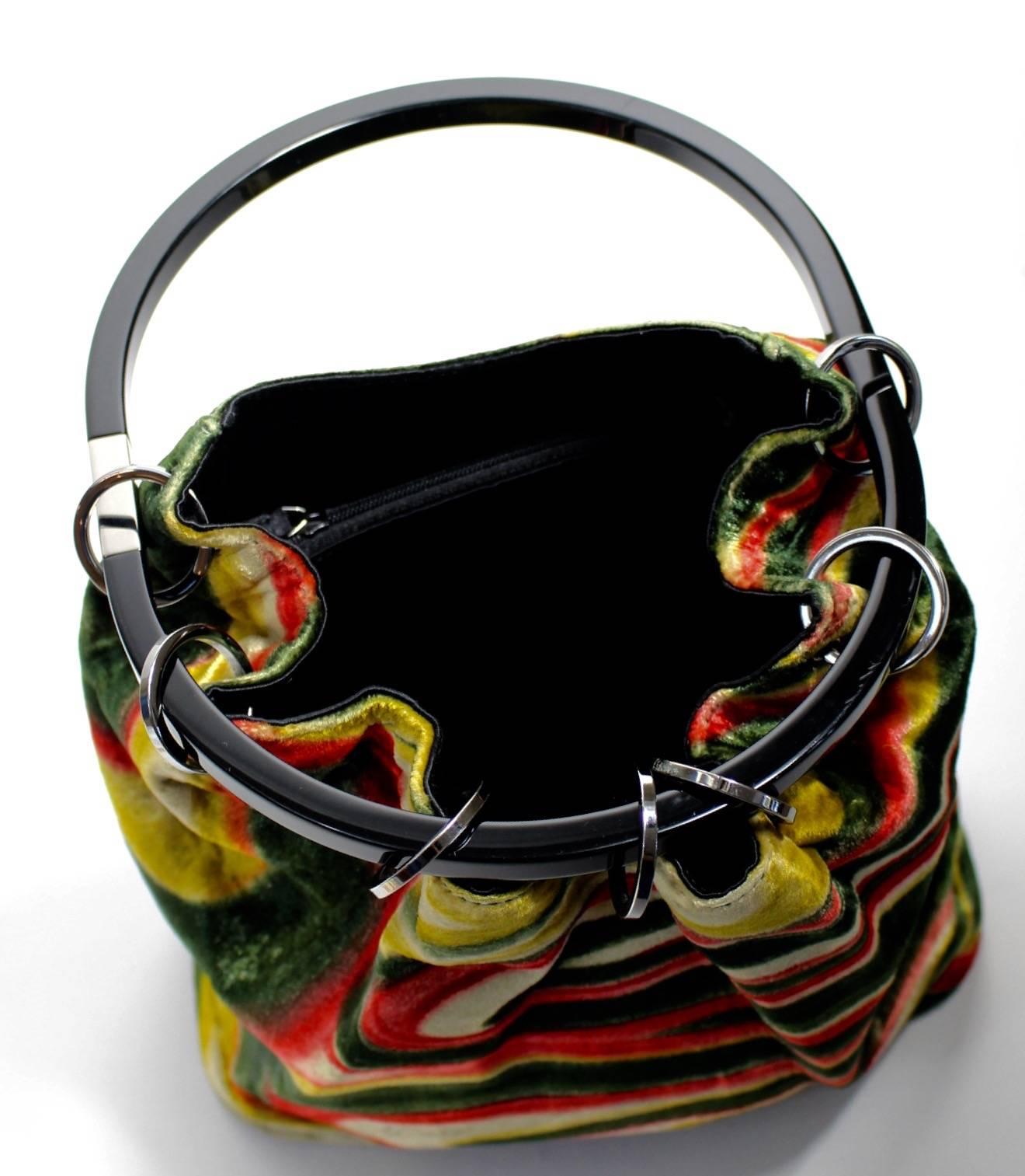 FW 1999 Gucci by Tom Ford  Runway Psychedelic Swirl Silk Velvet Hoop Bucket Bag 1
