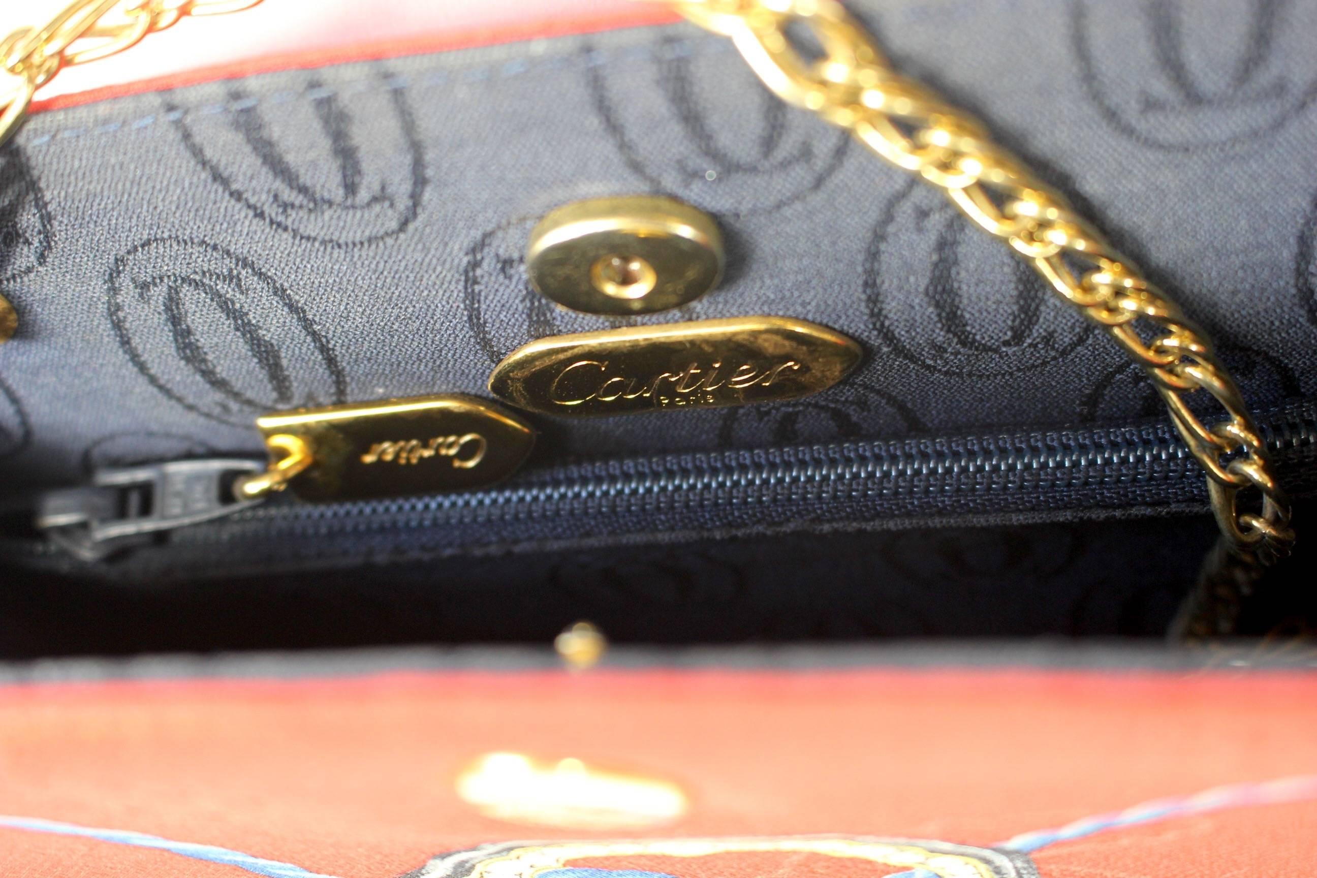 Les Must de Cartier Red Silk Jewel Necklace Design Gold Chain Clutch bag 3