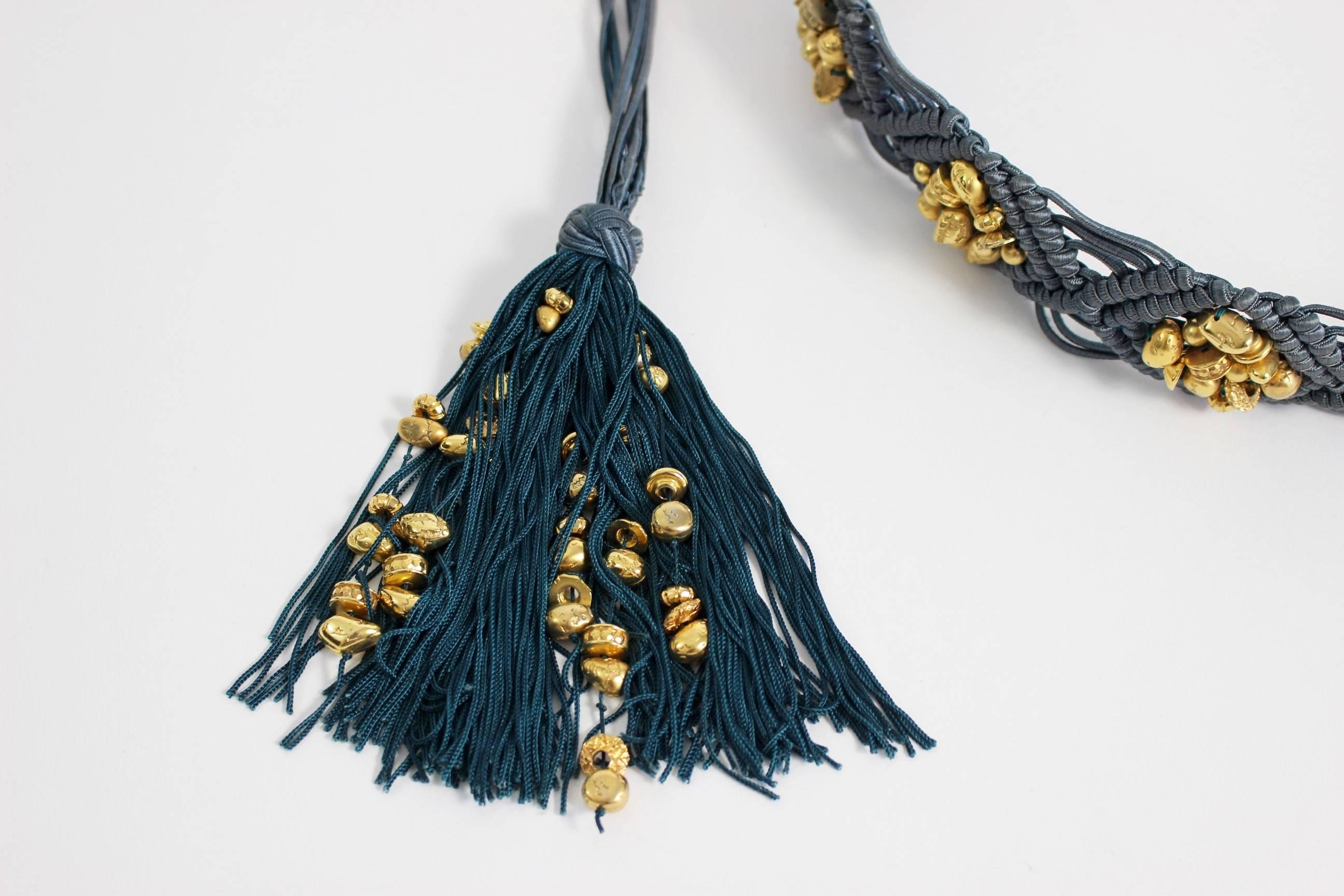 Women's Vintage Yves Saint Laurent YSL  Passementerie Gold Nugget Beads Tassel Belt 