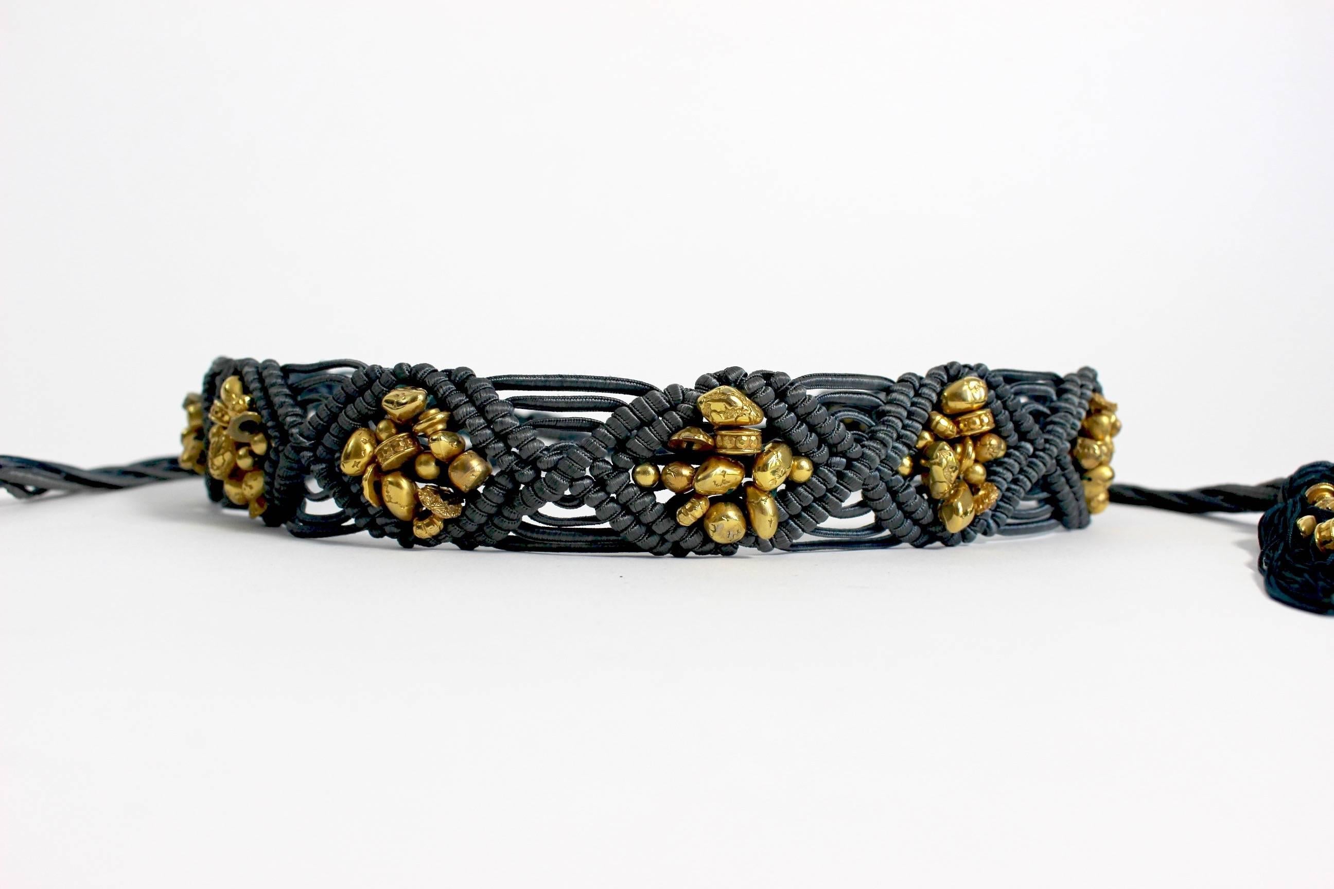 Vintage Yves Saint Laurent YSL  Passementerie Gold Nugget Beads Tassel Belt  1