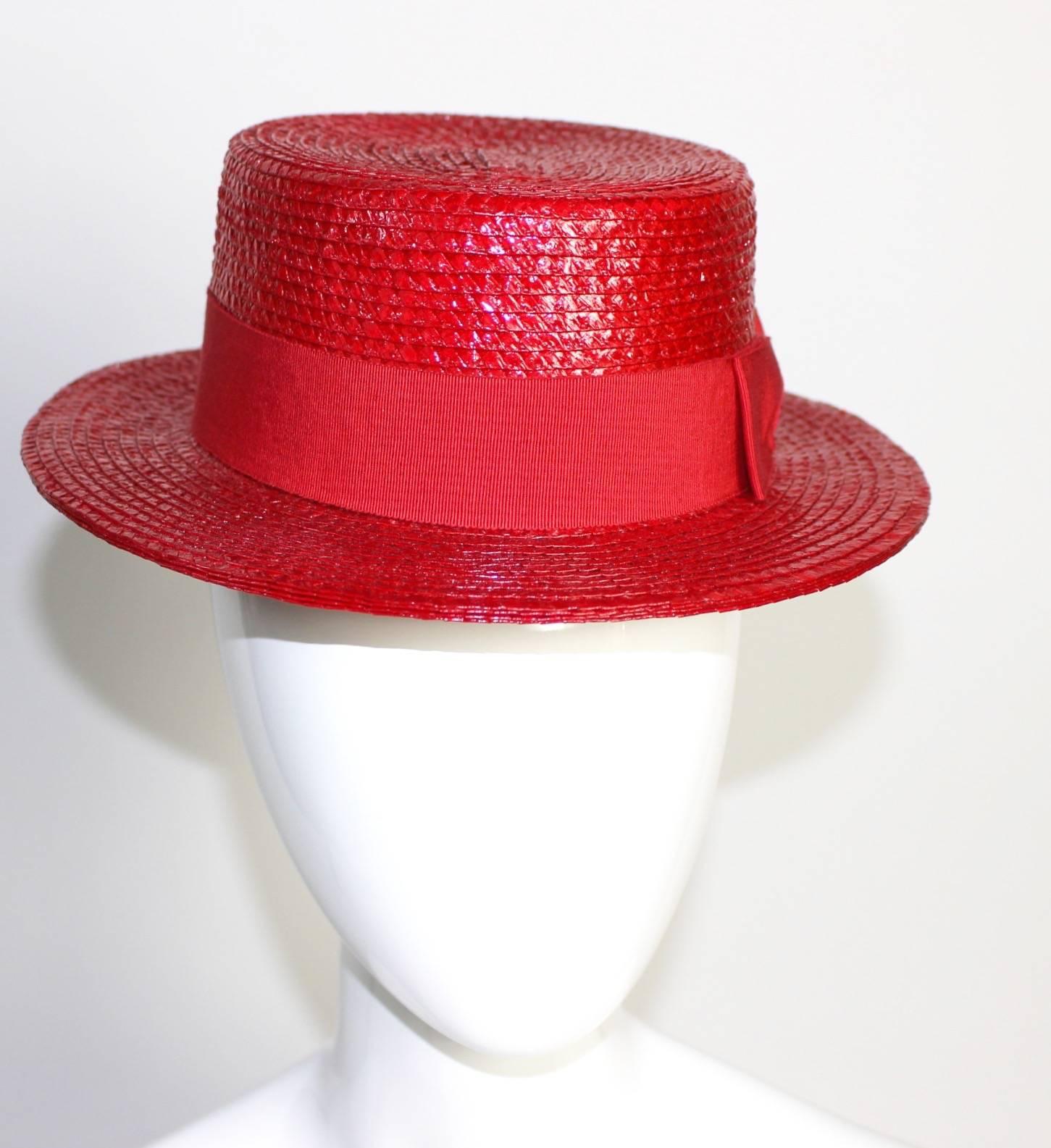 red boater hat