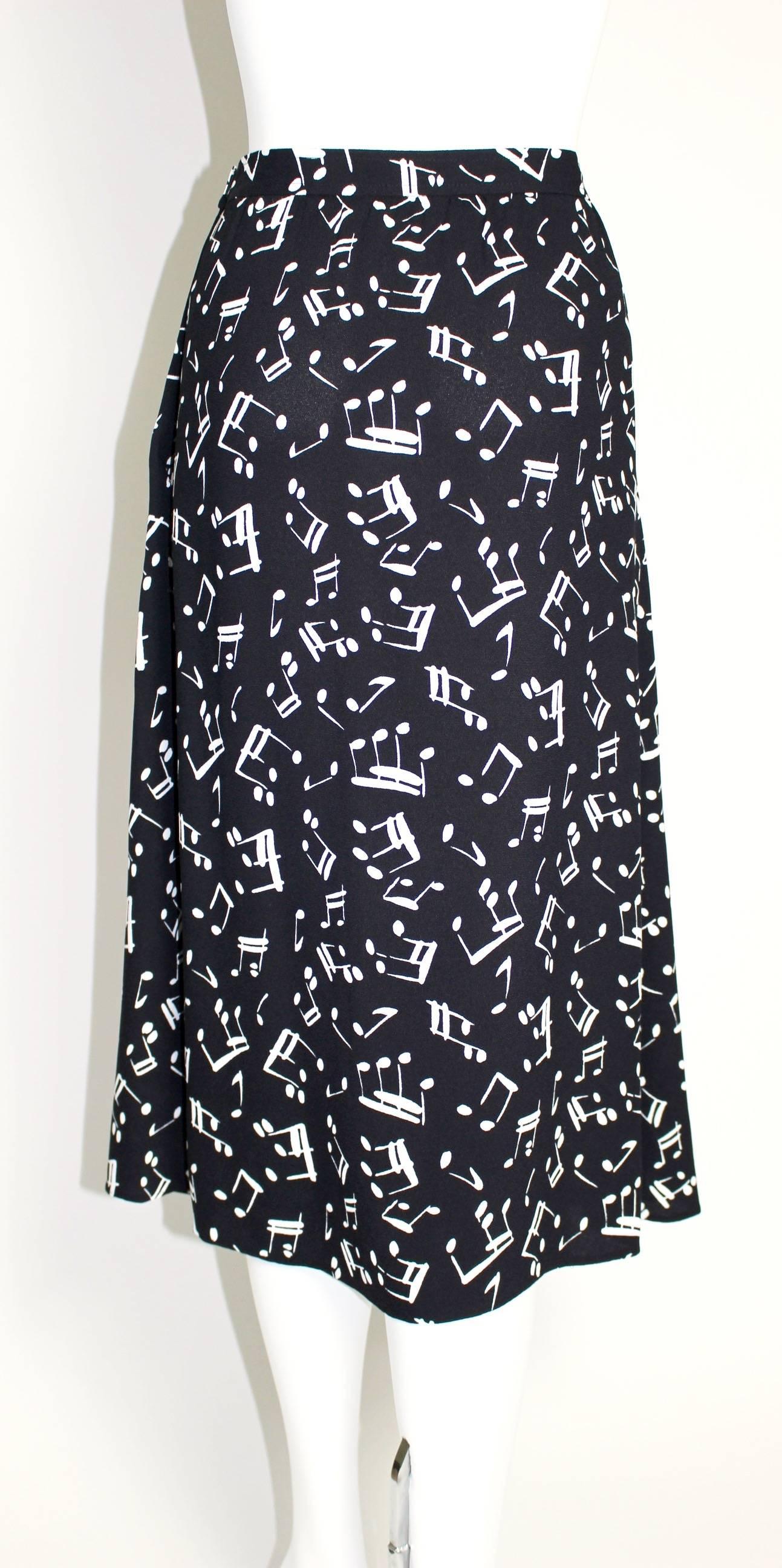 Yves Saint Laurent Documented Crepe Musical Note Print Skirt, 1982  In Excellent Condition In Boca Raton, FL